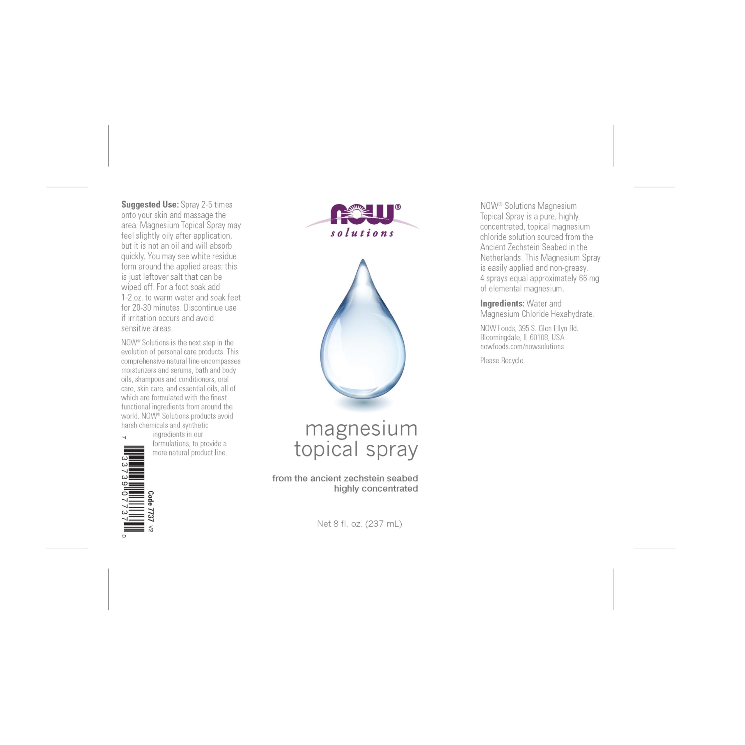 Foto 2 | Spray Tópico De Magnesio Now Solutions Altamente Concentrado, 240 Ml - Venta Internacional.