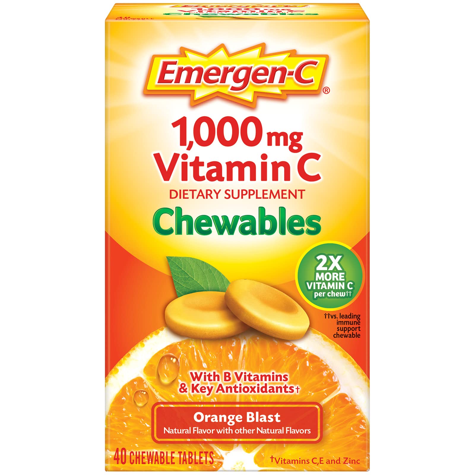 Suplemento De Vitamina C Masticable Emergen-c 1000 Mg 40 Tabletas - Venta Internacional.