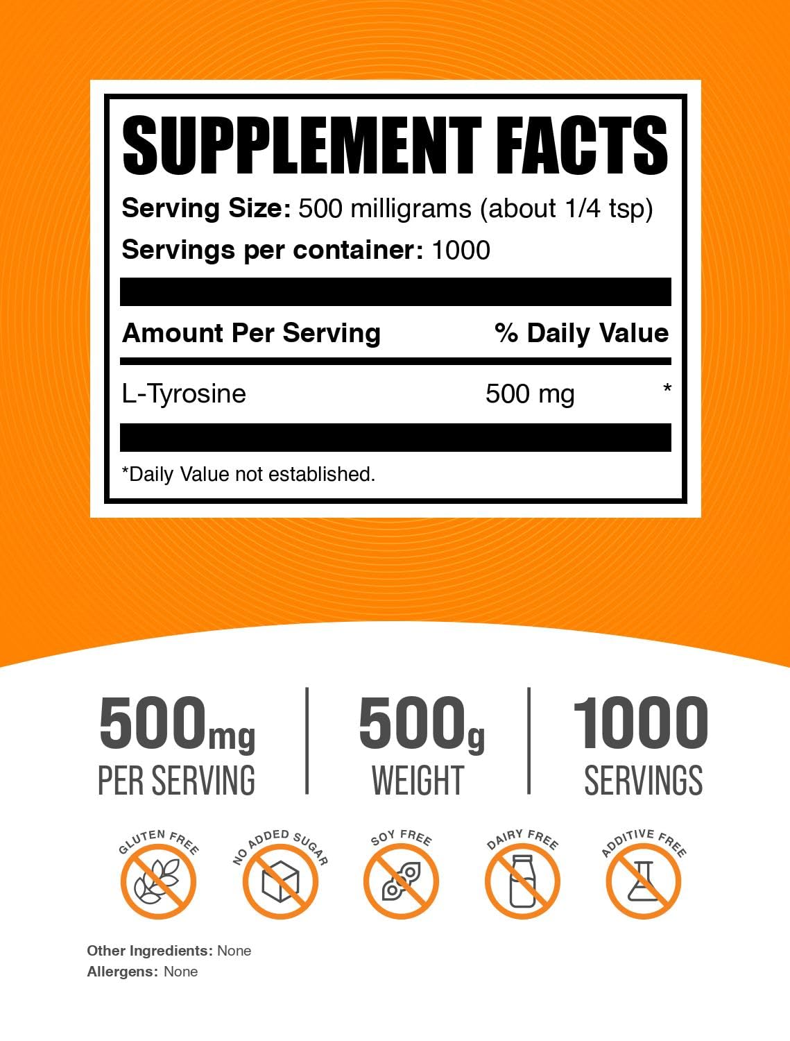 Foto 2 | Suplemento Bulksupplements.com L-tirosina En Polvo 500 Mg 500 G - Venta Internacional.