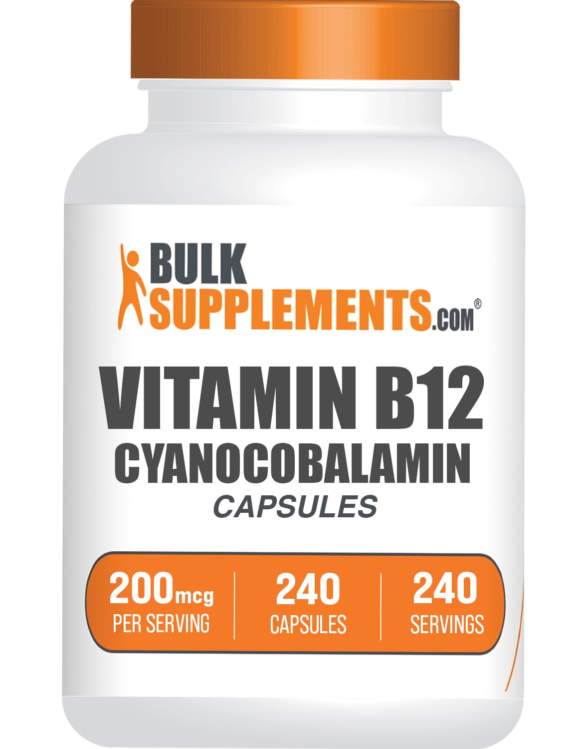 Suplemento De Vitamina B12 Bulksupplements.com 200 Mcg 240 Cápsulas - Venta Internacional.