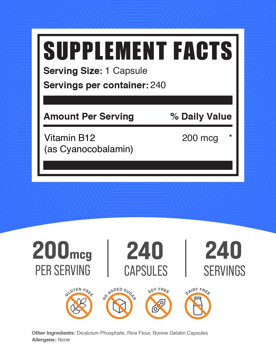Foto 3 pulgar | Suplemento De Vitamina B12 Bulksupplements.com 200 Mcg 240 Cápsulas - Venta Internacional.