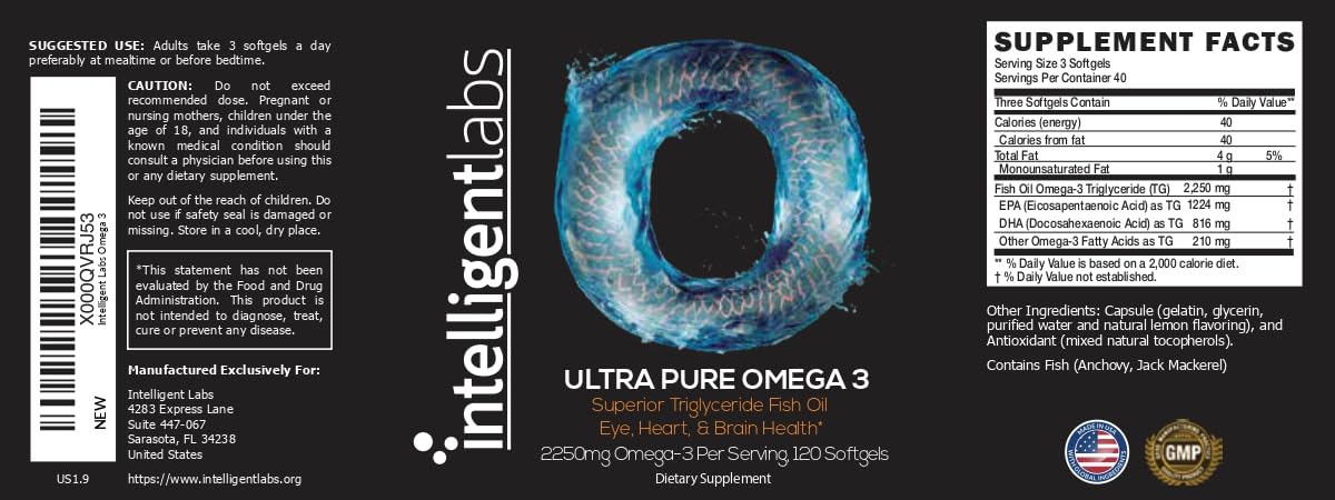 Foto 3 pulgar | Suplemento De Triglicéridos Omega 3 De Intelligent Labs, 2250 Mg, 120 Cápsulas Blandas - Venta Internacional.