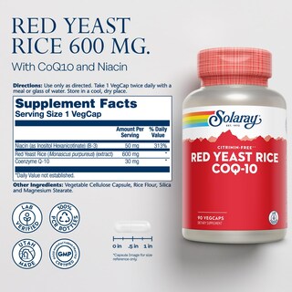 Foto 2 | Suplemento Solaray De Arroz De Levadura Roja Con Coq10 Y Niacina 90 Cápsulas Vegetales - Venta Internacional.