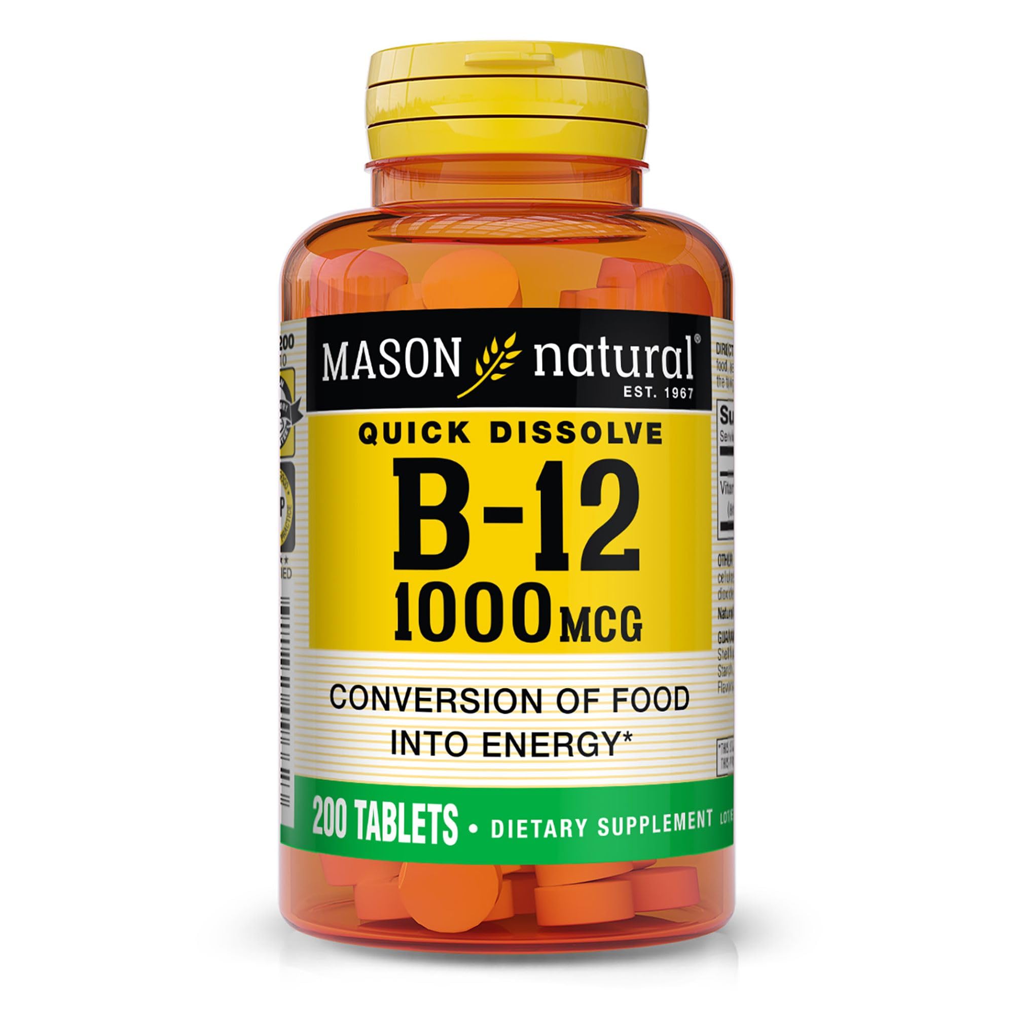 Suplemento Mason Natural B 12 1000 Mcg Sublingual 200 Comprimidos - Venta Internacional.