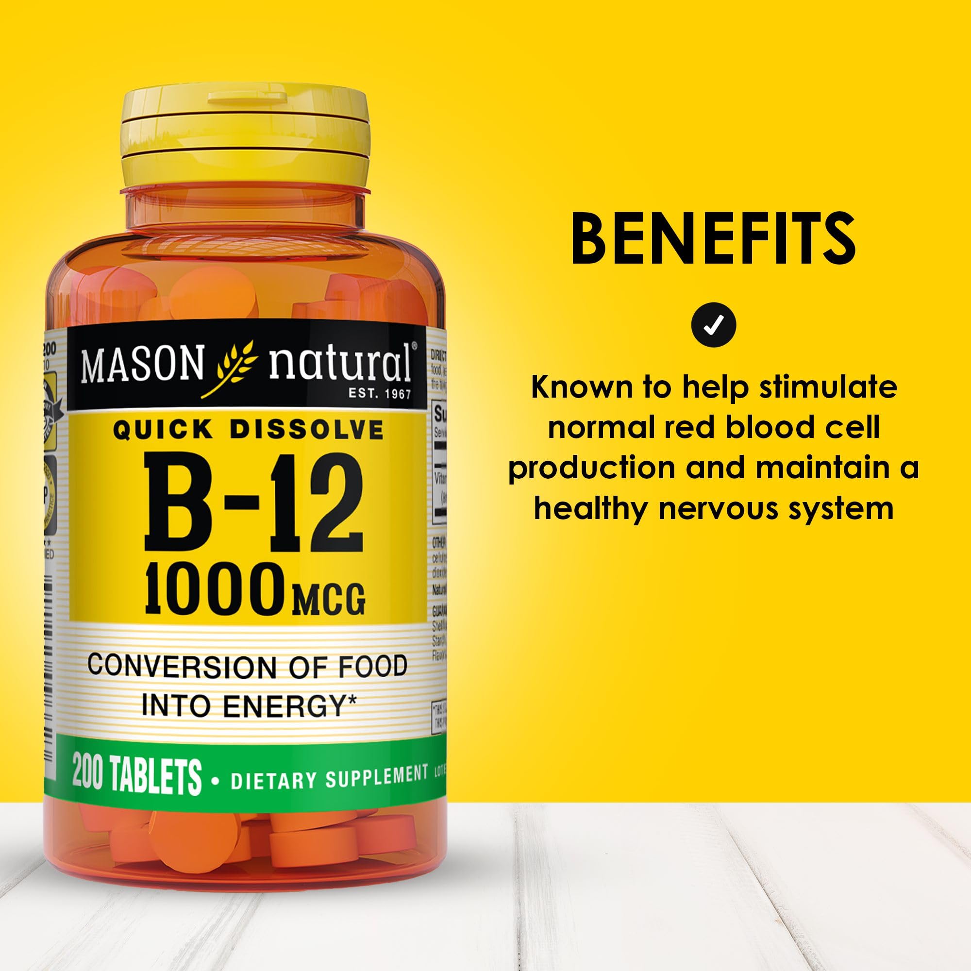 Foto 2 | Suplemento Mason Natural B 12 1000 Mcg Sublingual 200 Comprimidos - Venta Internacional.