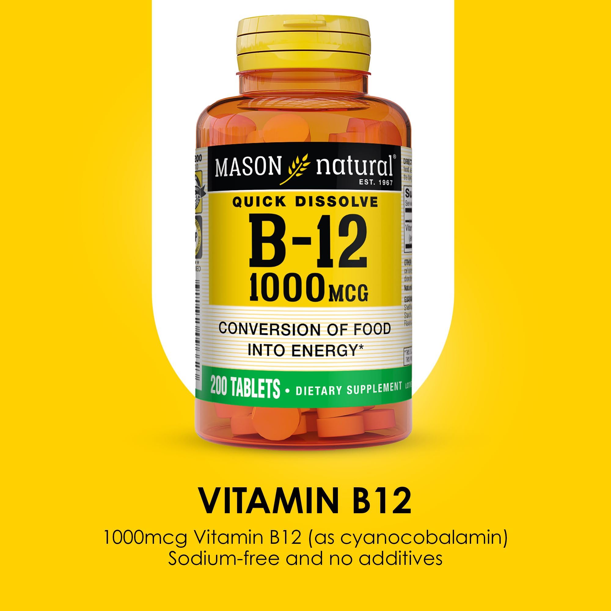 Foto 4 | Suplemento Mason Natural B 12 1000 Mcg Sublingual 200 Comprimidos - Venta Internacional.