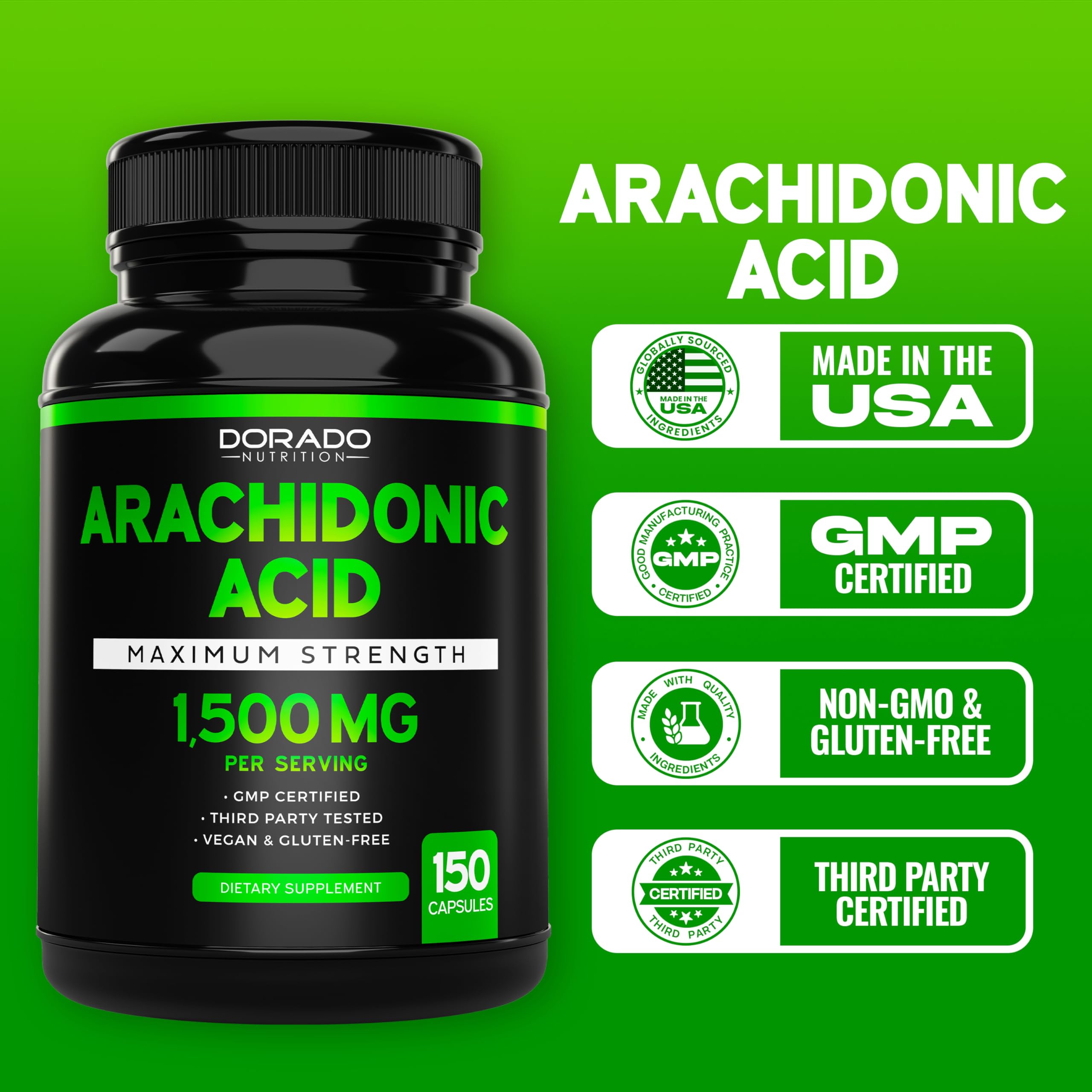 Foto 6 pulgar | Suplemento De Ácido Araquidónico Dorado Nutrition 1500 Mg 150 Cápsulas - Venta Internacional.