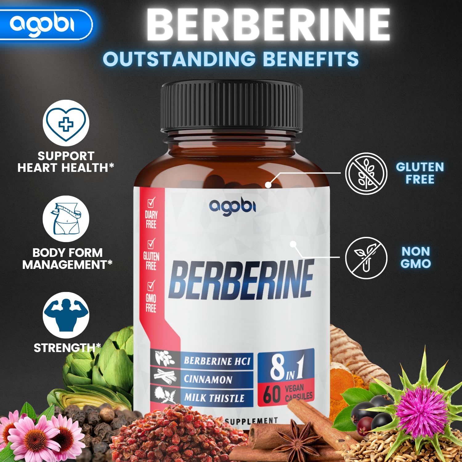 Foto 4 pulgar | Suplemento Agobi Berberine Con Ceilán, Cardo Mariano Y Cúrcuma - Venta Internacional.