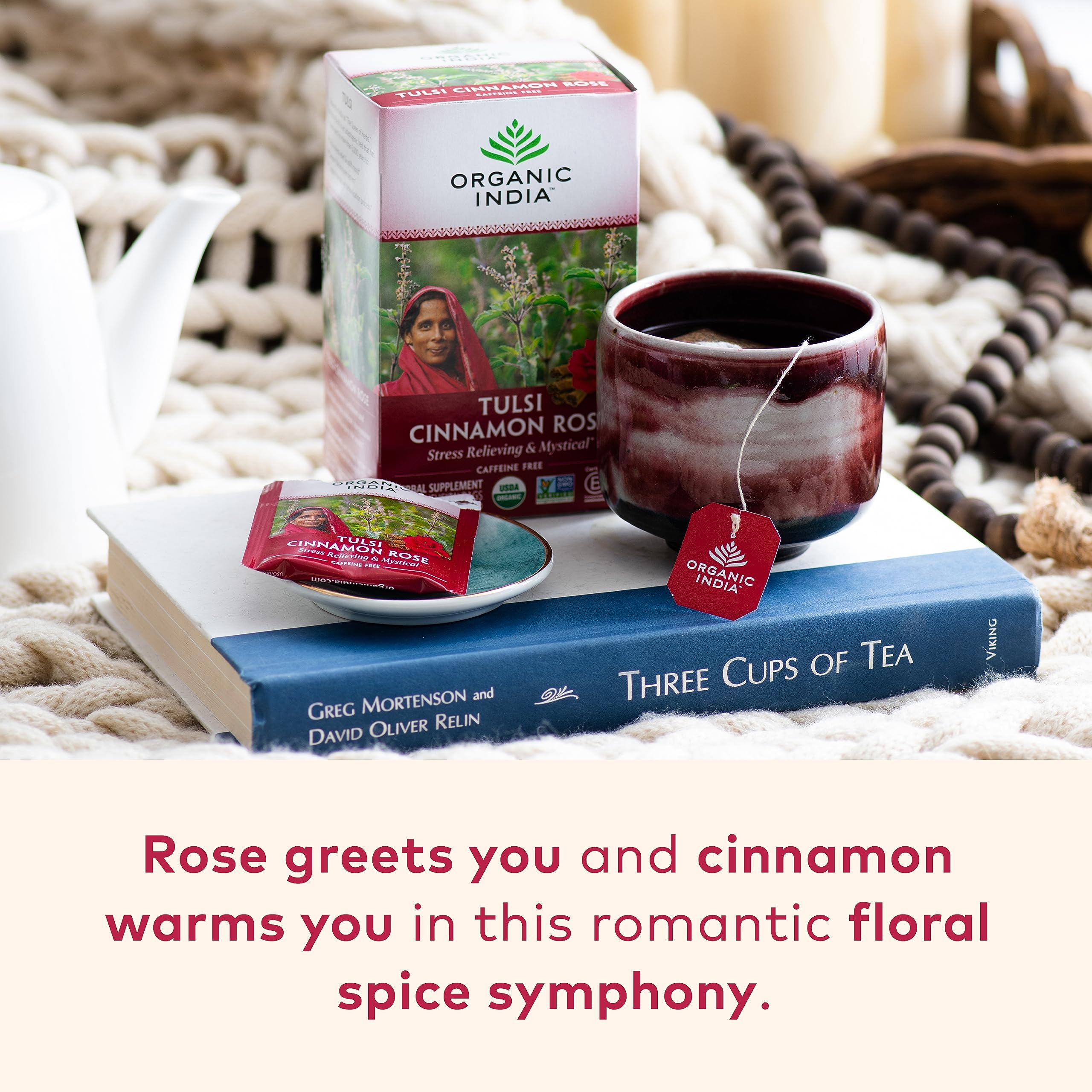 Foto 2 | Bolsitas De Té Tea Organic India Tulsi Con Canela Y Rosa, 18 Bolsas X 3 Paquetes - Venta Internacional.
