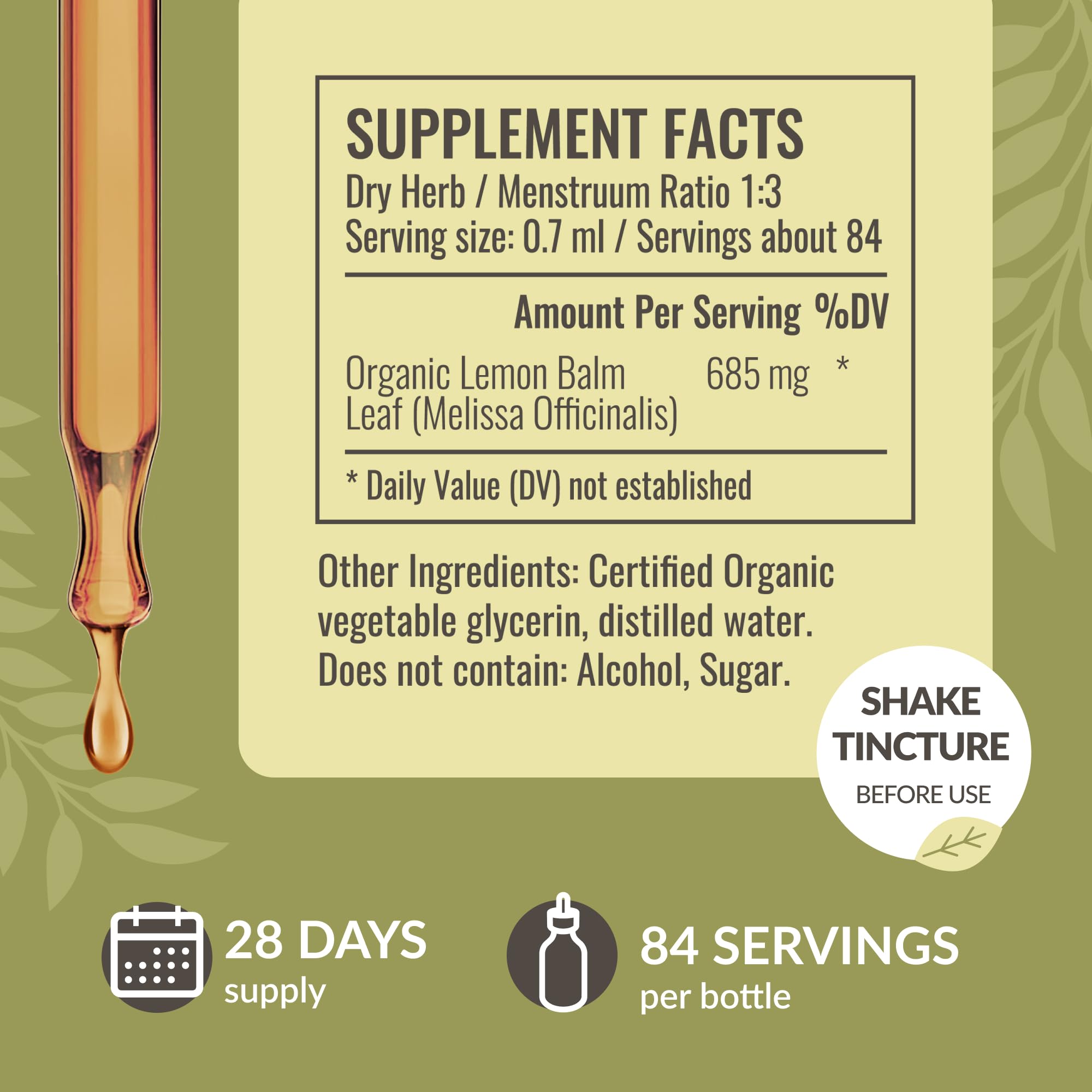 Foto 4 pulgar | Extracto De Hoja De Bálsamo De Limón Tincture Herbamama, Suministro Para 28 Días - Venta Internacional.