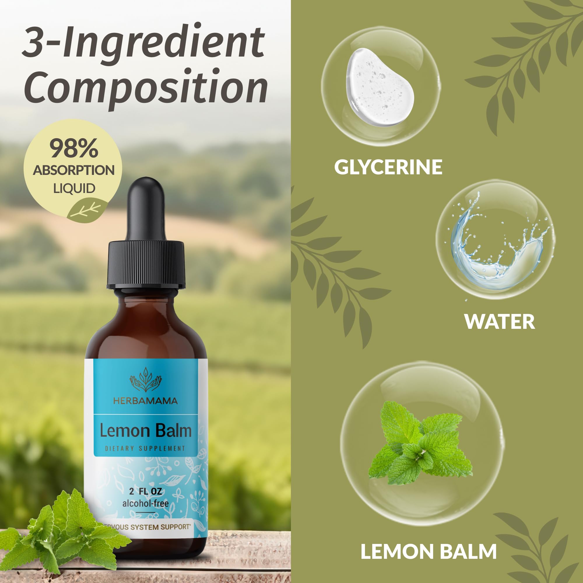 Foto 5 pulgar | Extracto De Hoja De Bálsamo De Limón Tincture Herbamama, Suministro Para 28 Días - Venta Internacional.