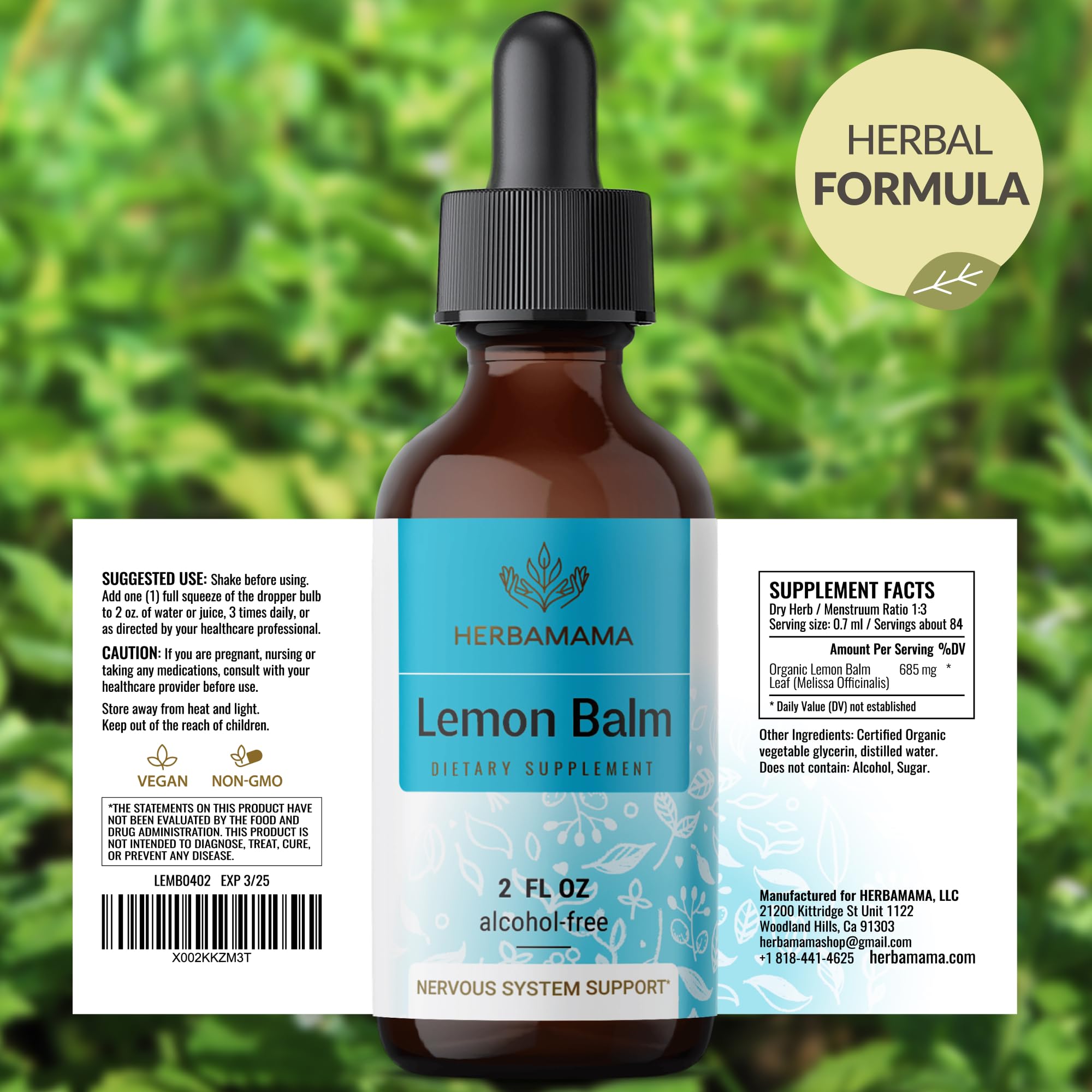 Foto 8 pulgar | Extracto De Hoja De Bálsamo De Limón Tincture Herbamama, Suministro Para 28 Días - Venta Internacional.