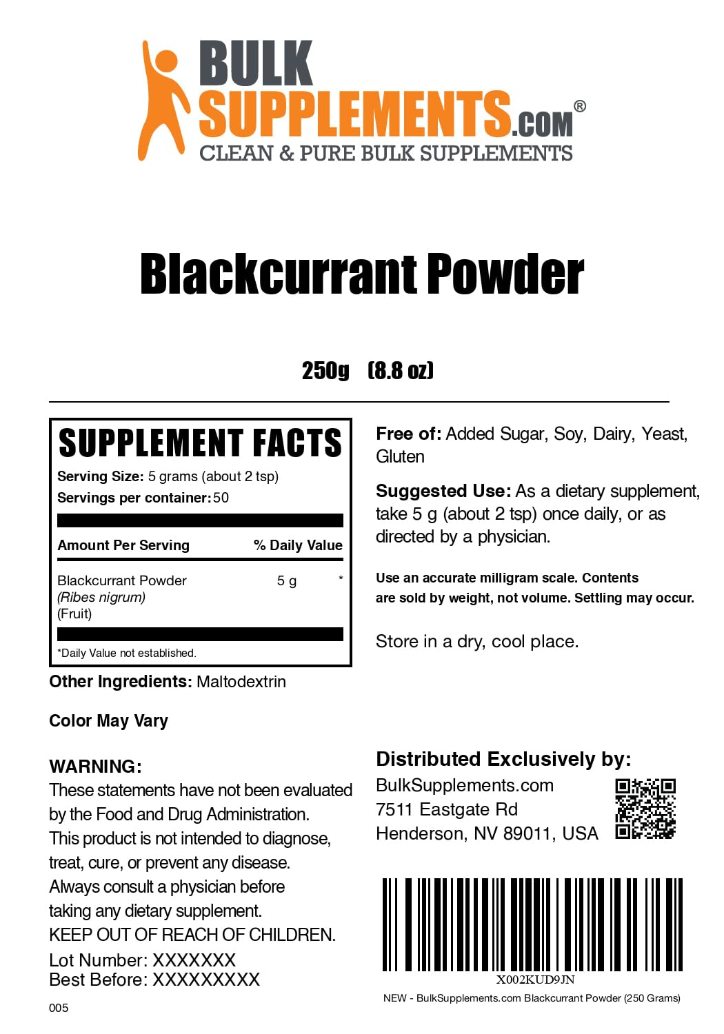 Foto 7 pulgar | Suplemento Bulksupplements.com Grosella Negra En Polvo 250 G - Venta Internacional.