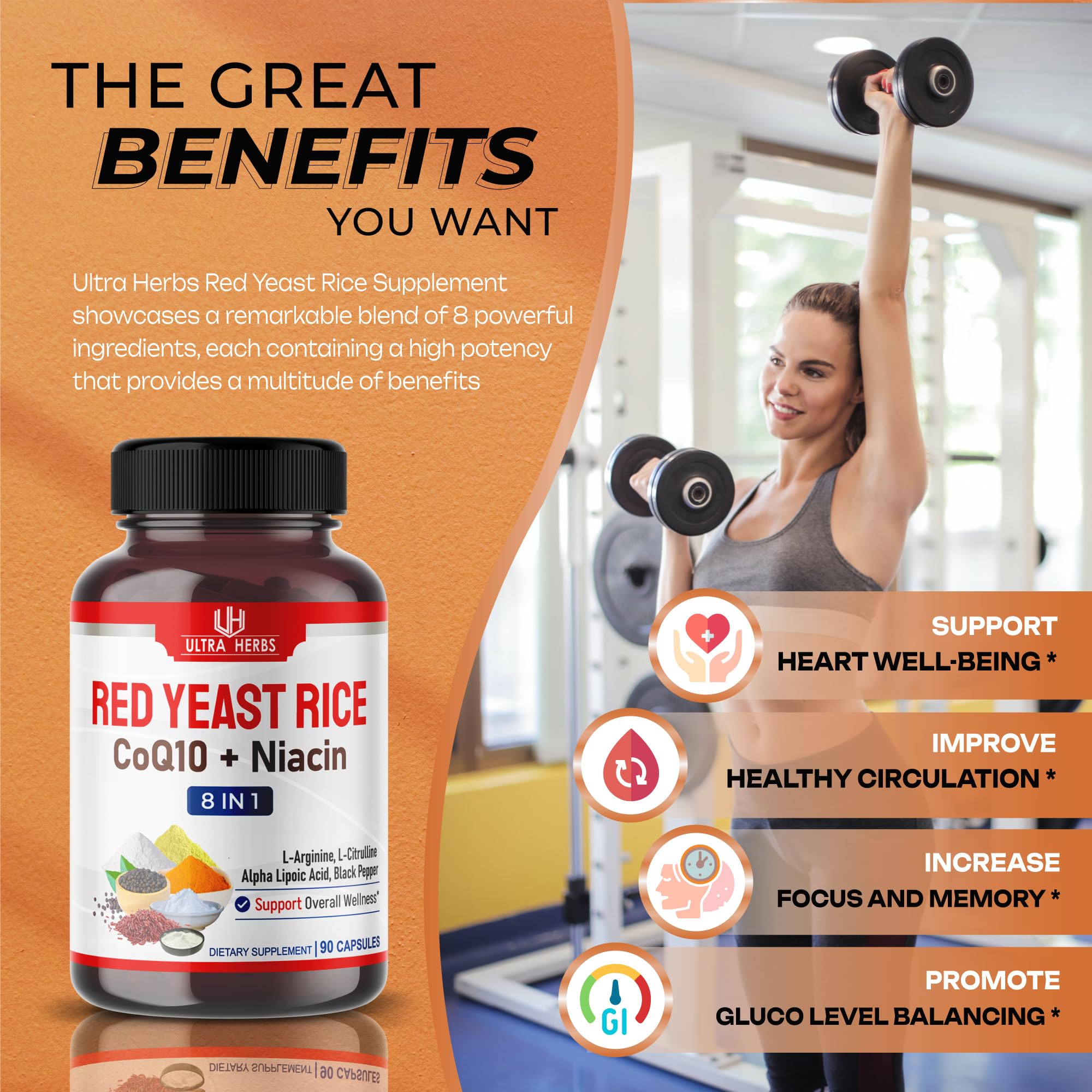 Foto 4 | Suplemento Ultra Herbs Ultra Red Yeast Arroz Coq10 90 Cápsulas - Venta Internacional.
