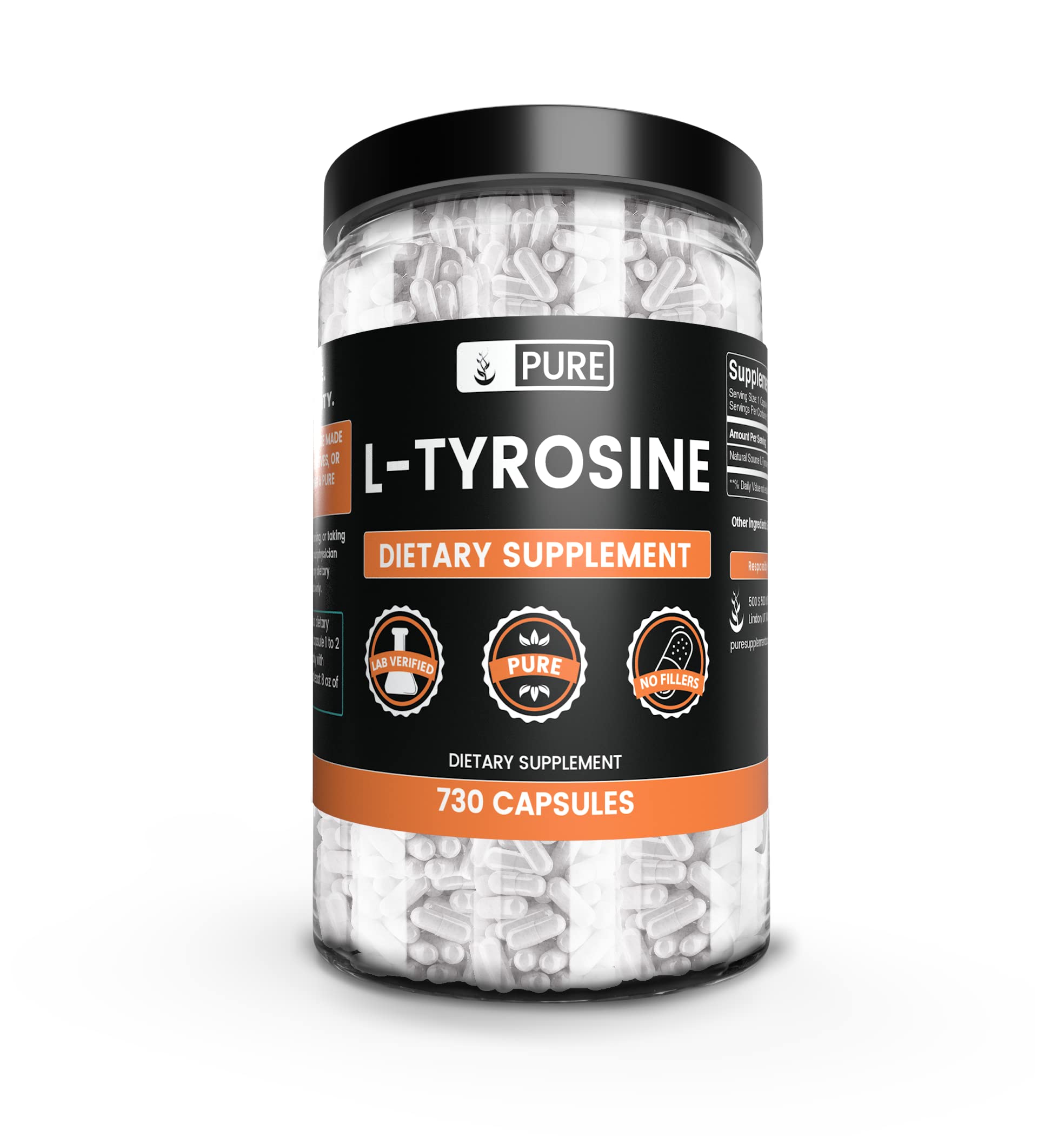 Suplemento Dietético Pure Original Ingredients L-tirosina 730 Cápsulas - Venta Internacional.