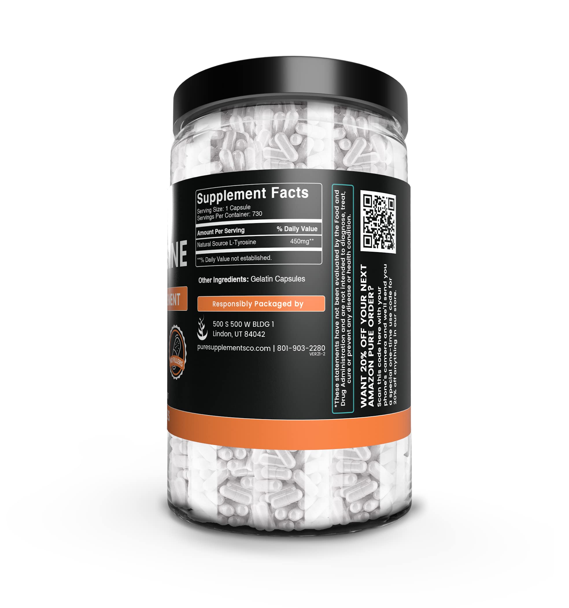 Foto 4 pulgar | Suplemento Dietético Pure Original Ingredients L-tirosina 730 Cápsulas - Venta Internacional.
