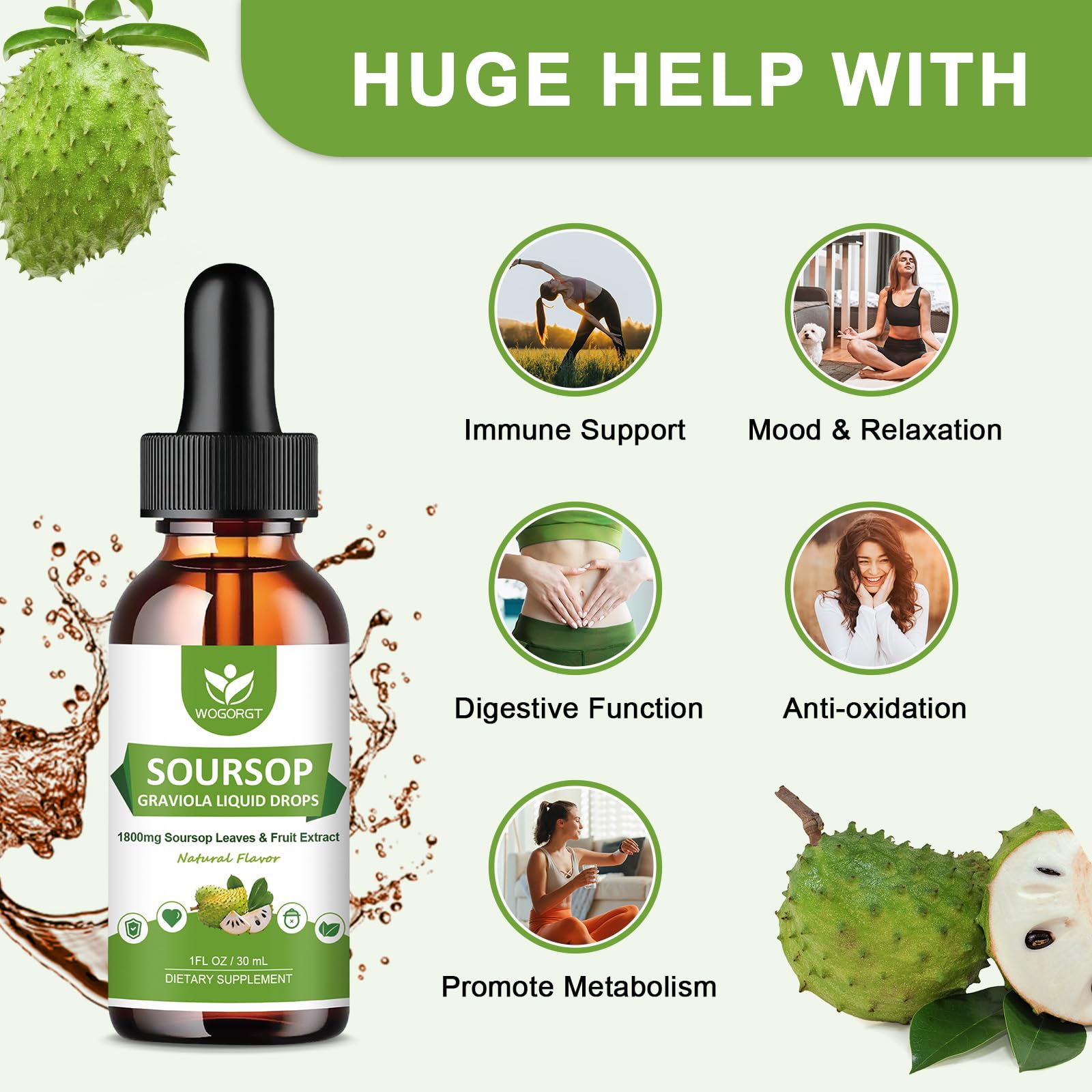 Foto 4 pulgar | Gotas Líquidas De Guanábana Y Graviola (paquete De 2) 30 Ml/1 Fl.oz - Wogorgt - Venta Internacional.