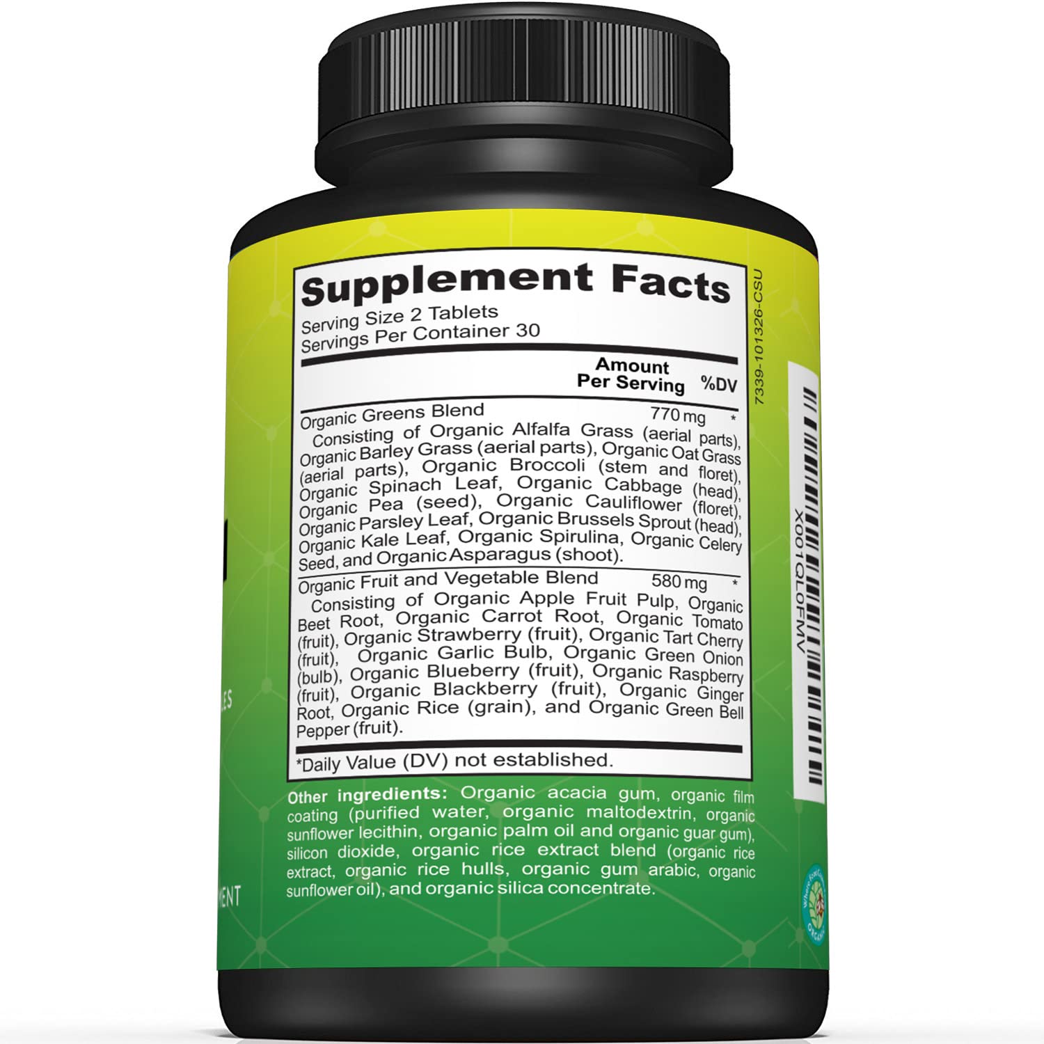 Foto 3 pulgar | Suplemento Sunergetic Premium Usda Organic Greens 60 Comprimidos - Venta Internacional.