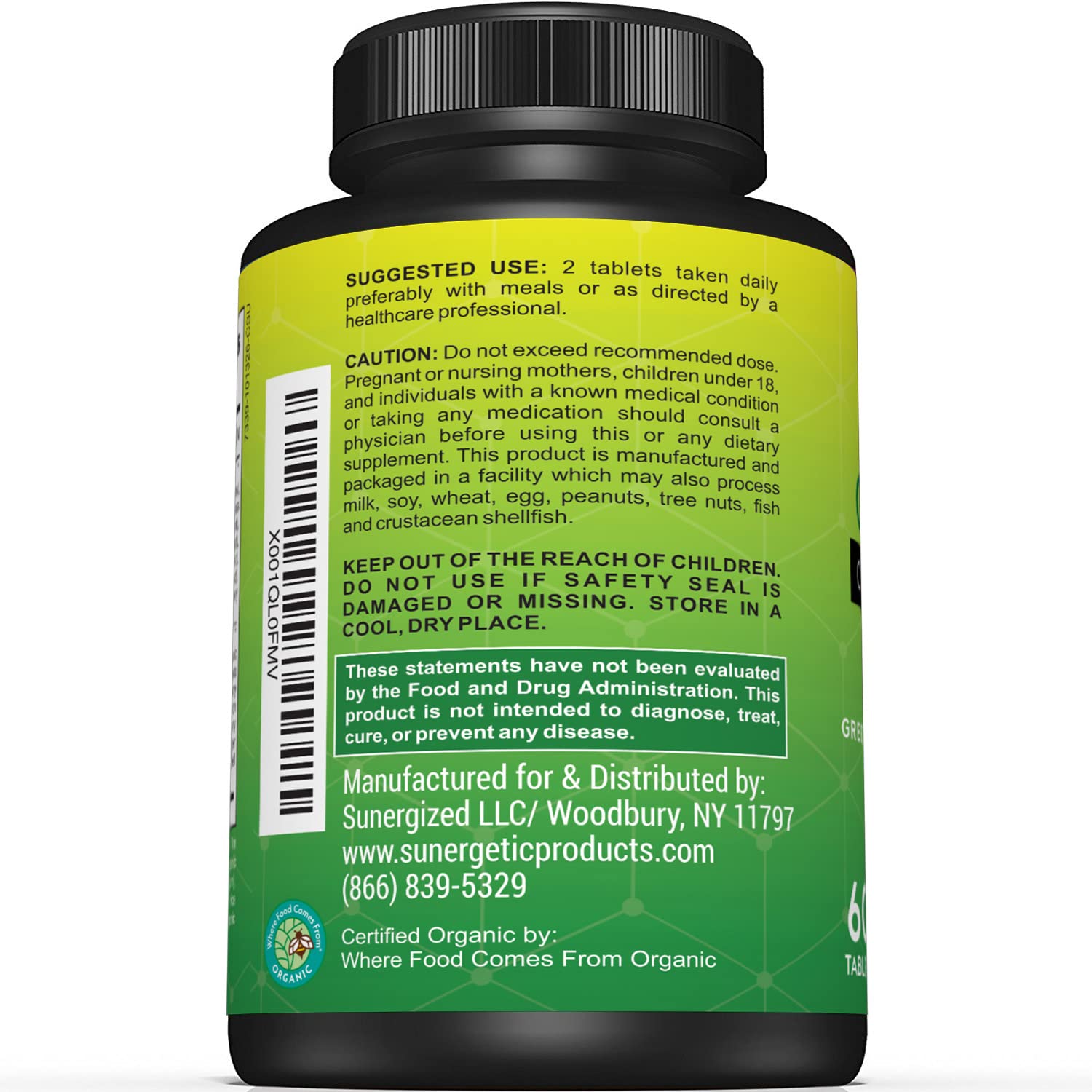 Foto 4 pulgar | Suplemento Sunergetic Premium Usda Organic Greens 60 Comprimidos - Venta Internacional.