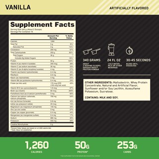 Foto 3 | Proteína En Polvo Para Ganar Peso Optimum Nutrition Serious Mass - Venta Internacional.