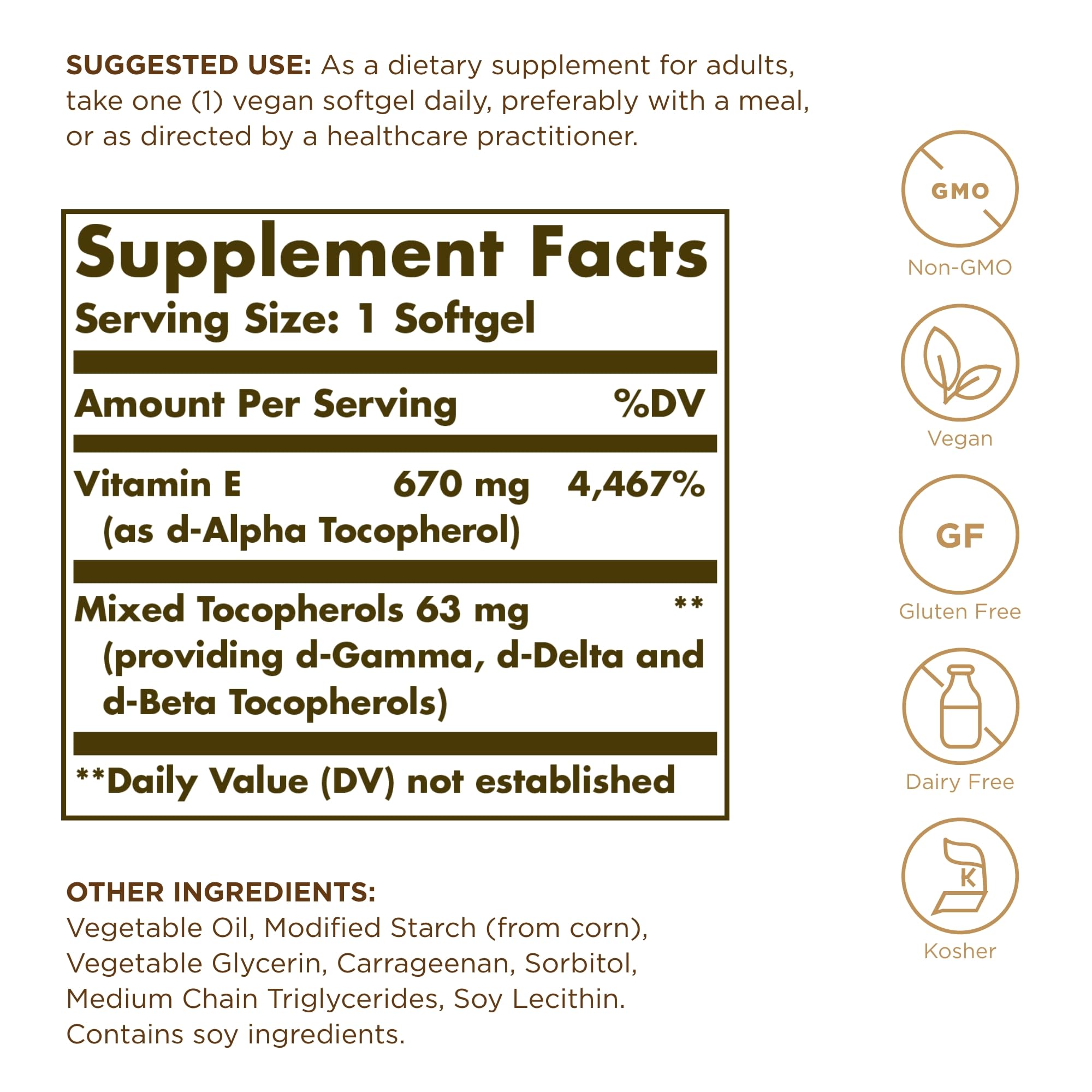 Foto 3 pulgar | Suplemento Solgar De Vitamina E 670 Mg (1000 Ui), 100 Cápsulas Blandas Veganas - Venta Internacional.