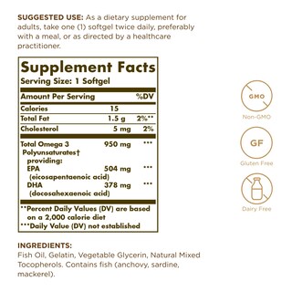 Foto 2 | Suplemento Solgar Triple Strength Omega 3 950 Mg X 100 Cápsulas Blandas - Venta Internacional.