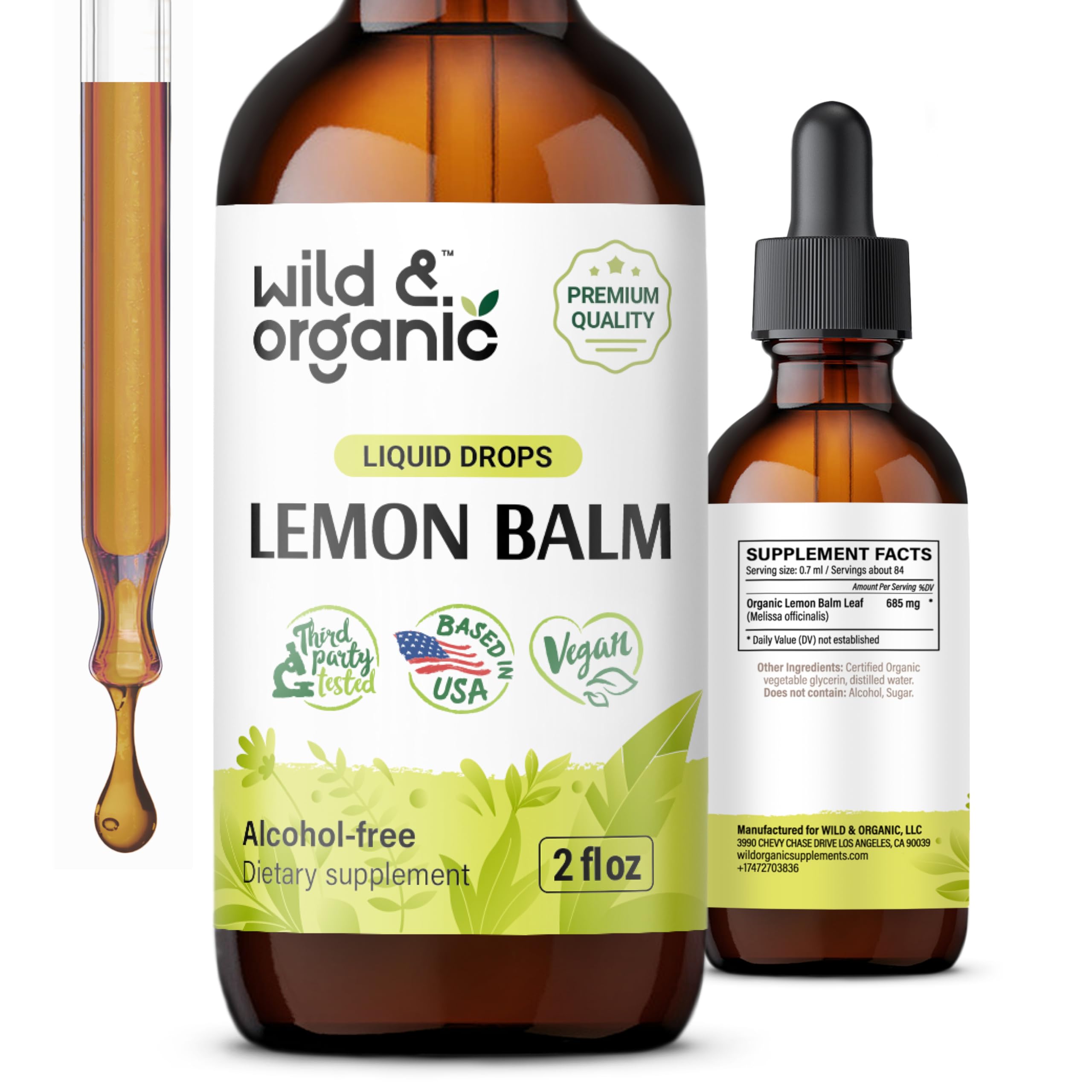 Suplemento En Gotas De Bálsamo De Limón Wild & Organic, 60 Ml - Venta Internacional.