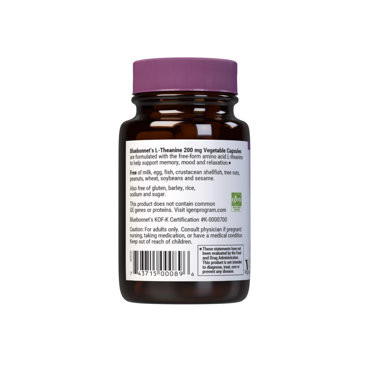 Foto 4 pulgar | Suplemento Bluebonnet L-teanina 200 Mg 30 Cápsulas Vegetales - Venta Internacional.