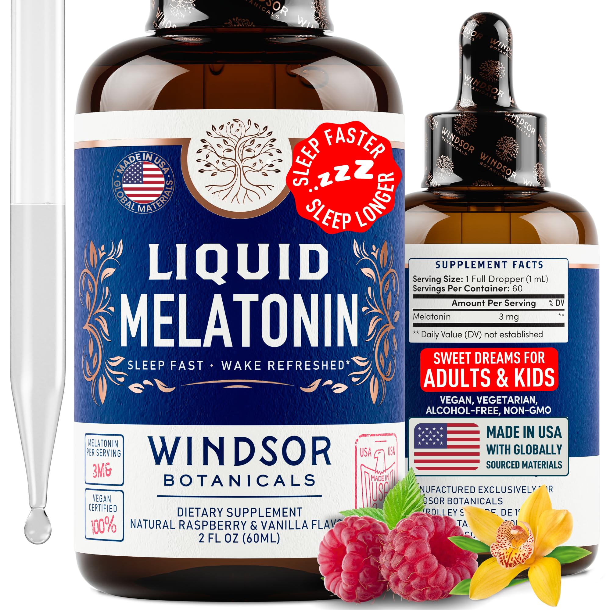 Melatonina Líquida Windsor Botanicals 3 Mg Para Adultos Y Niños - Venta Internacional.