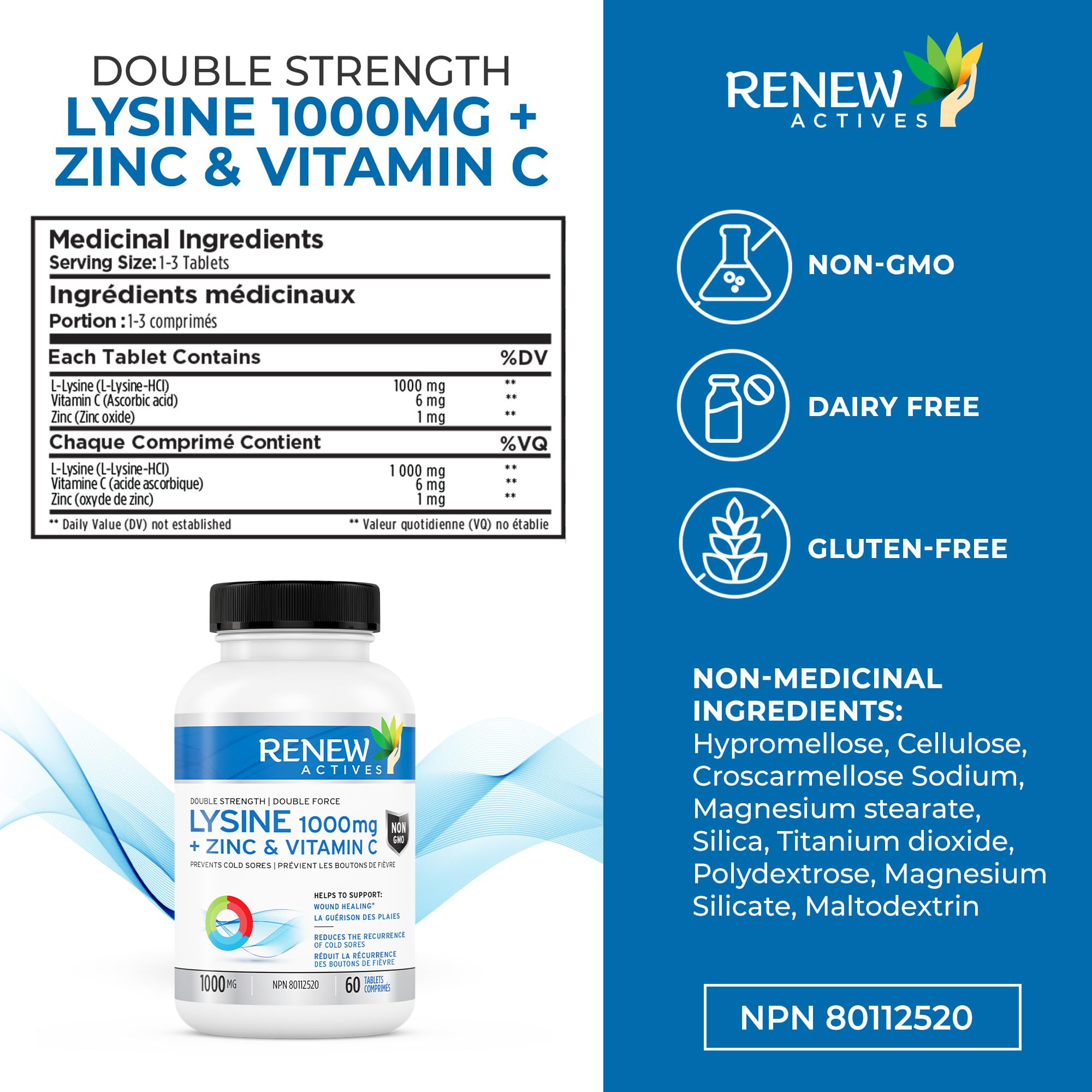 Foto 5 pulgar | Suplemento Renew Actives Maximum Strength L-lisina 1000 Mg - Venta Internacional.