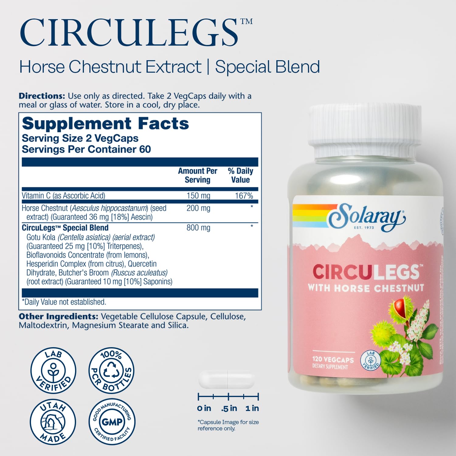 Foto 4 pulgar | Suplemento Solaray Circulegs, Castaño De Indias, 120 Cápsulas Vegetales - Venta Internacional.