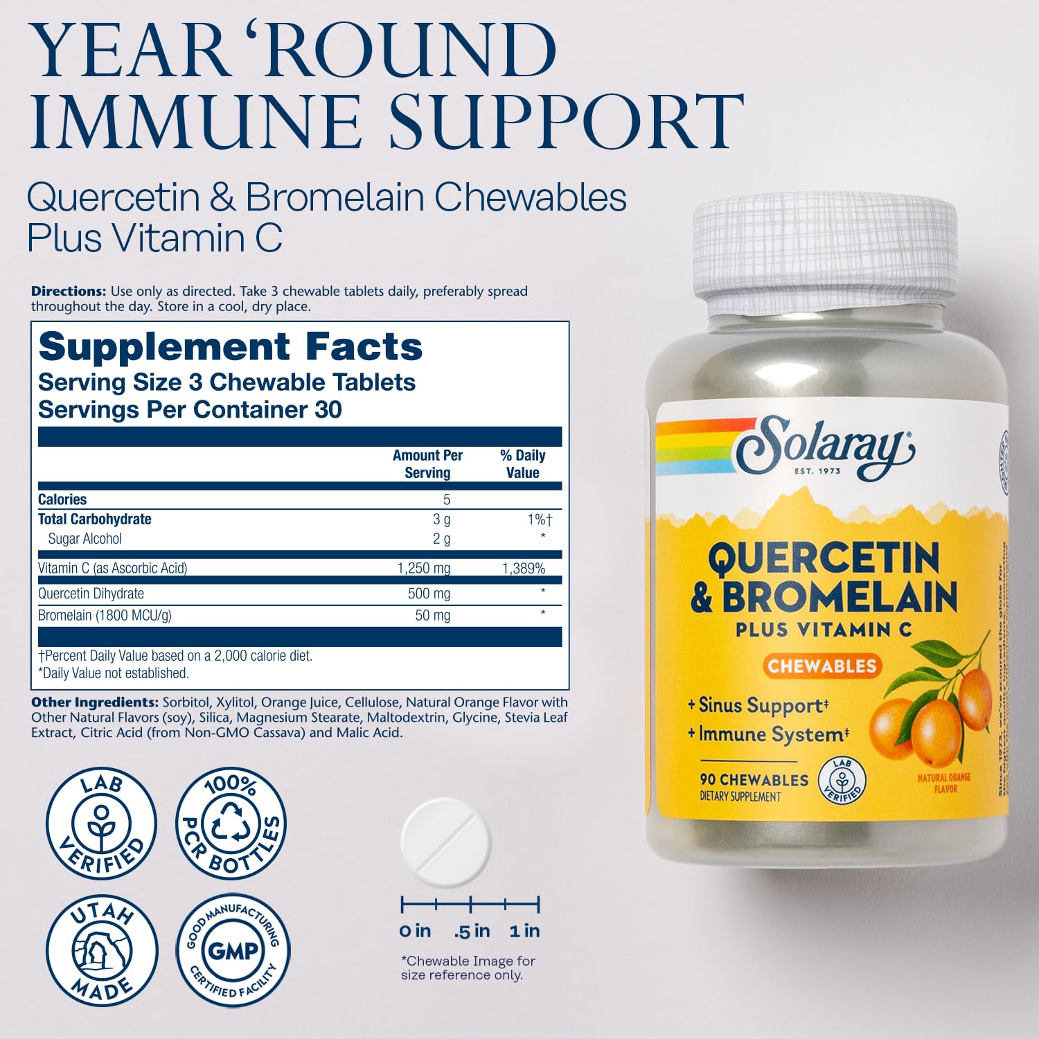 Foto 3 pulgar | Suplemento De Quercetina Solaray Con Bromelina Y Vitamina C Masticables - Venta Internacional.