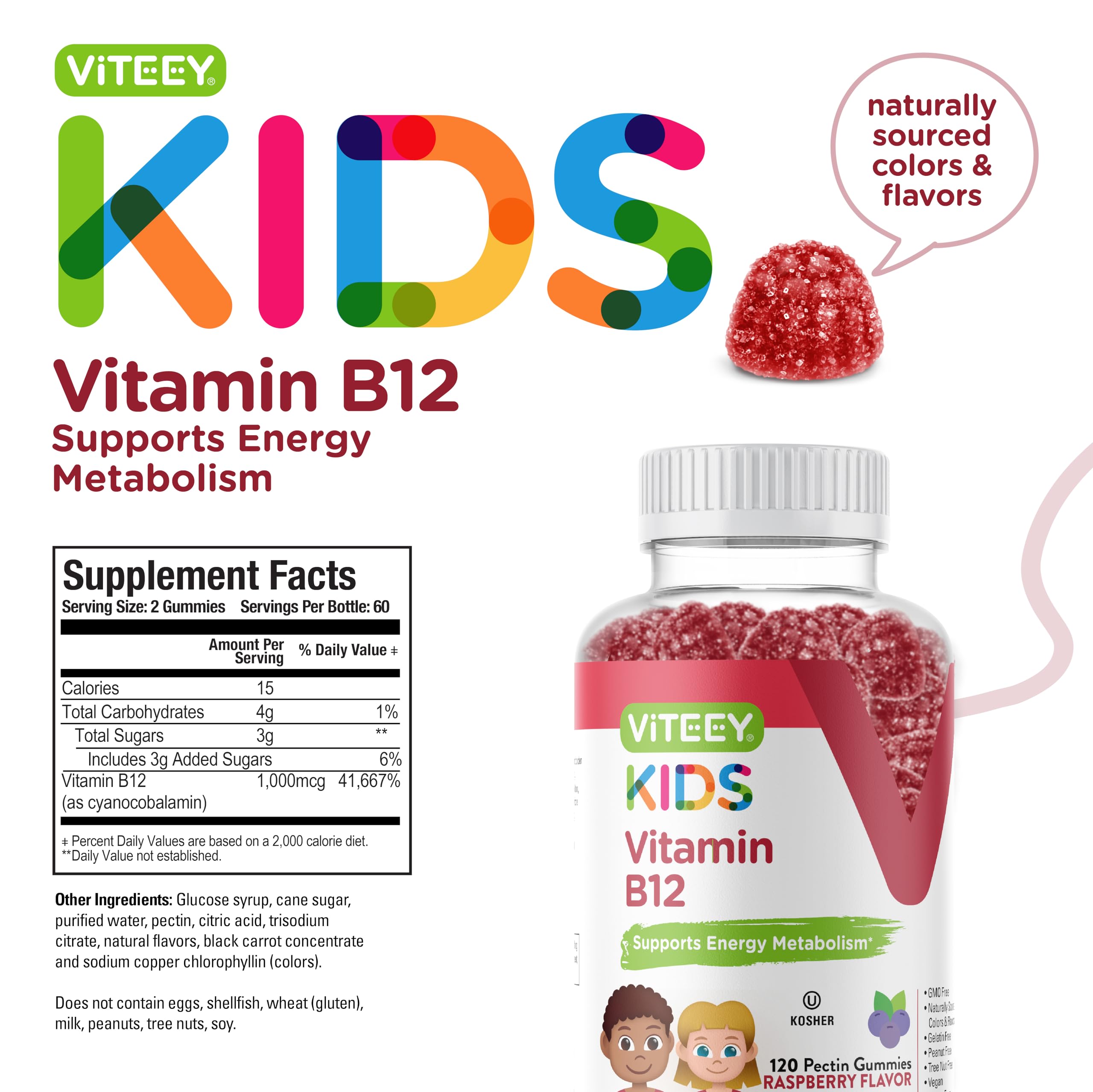 Foto 5 pulgar | Gomitas De Vitamina B12 Viteey 1000 Mcg Para Apoyar El Metabolismo De Los Niños - Venta Internacional.