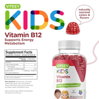 Foto 4 | Gomitas De Vitamina B12 Viteey 1000 Mcg Para Apoyar El Metabolismo De Los Niños - Venta Internacional.