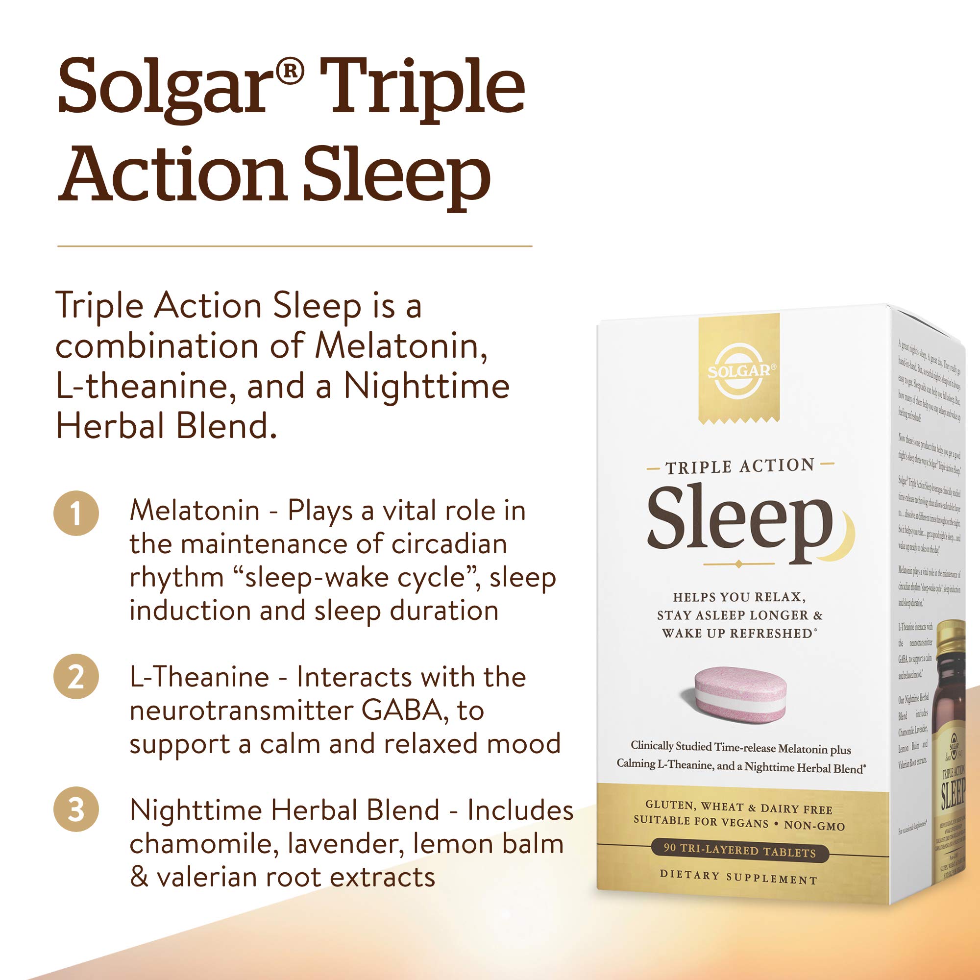 Foto 3 | Suplemento Solgar Triple Action Sleep 90 Comprimidos - Venta Internacional.