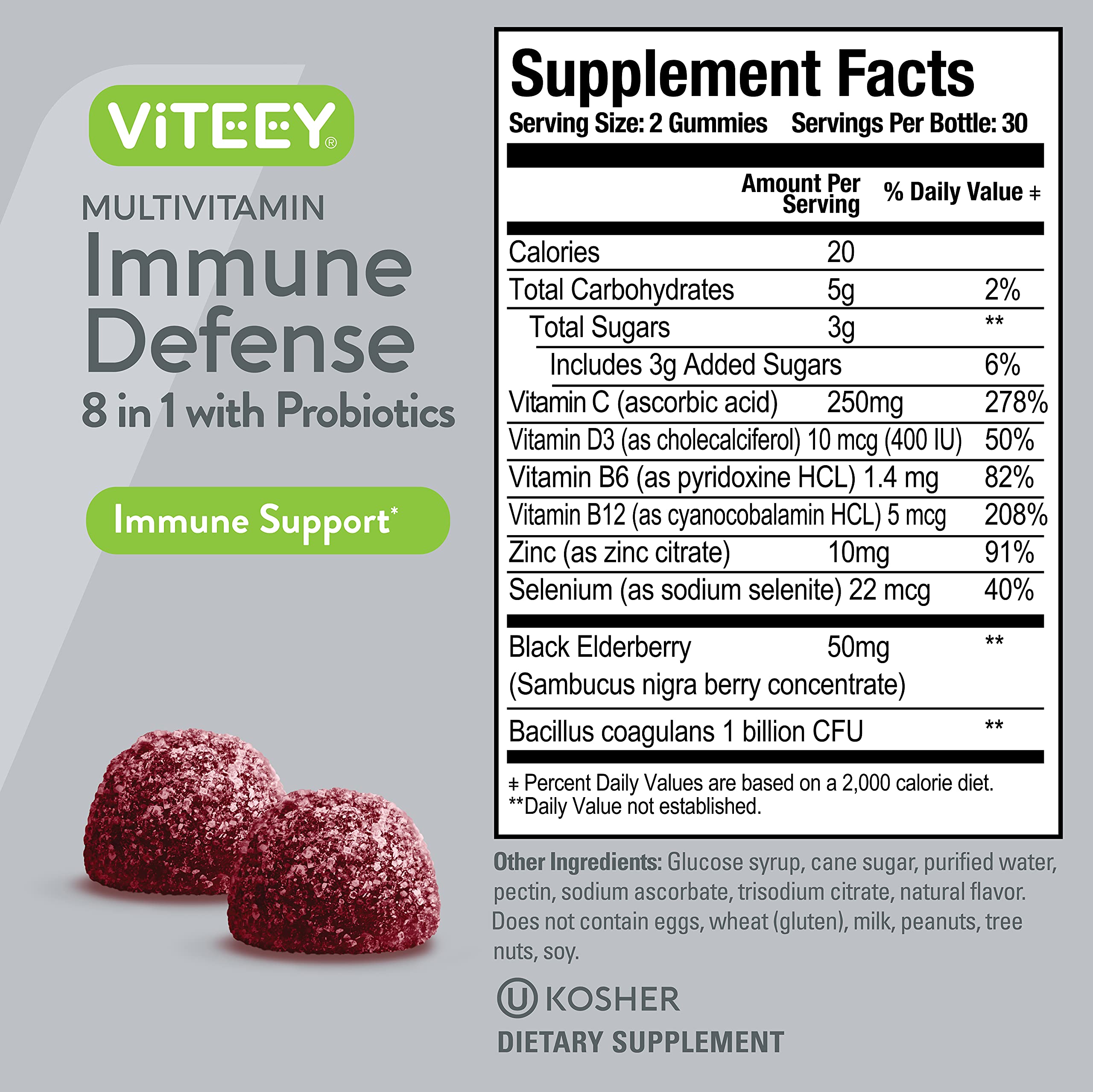 Foto 5 pulgar | Gomitas Multivitamínicas Viteey 8 En 1 Para Adultos, 60 Unidades, Para Apoyar El Sistema Inmunitario - Venta Interna