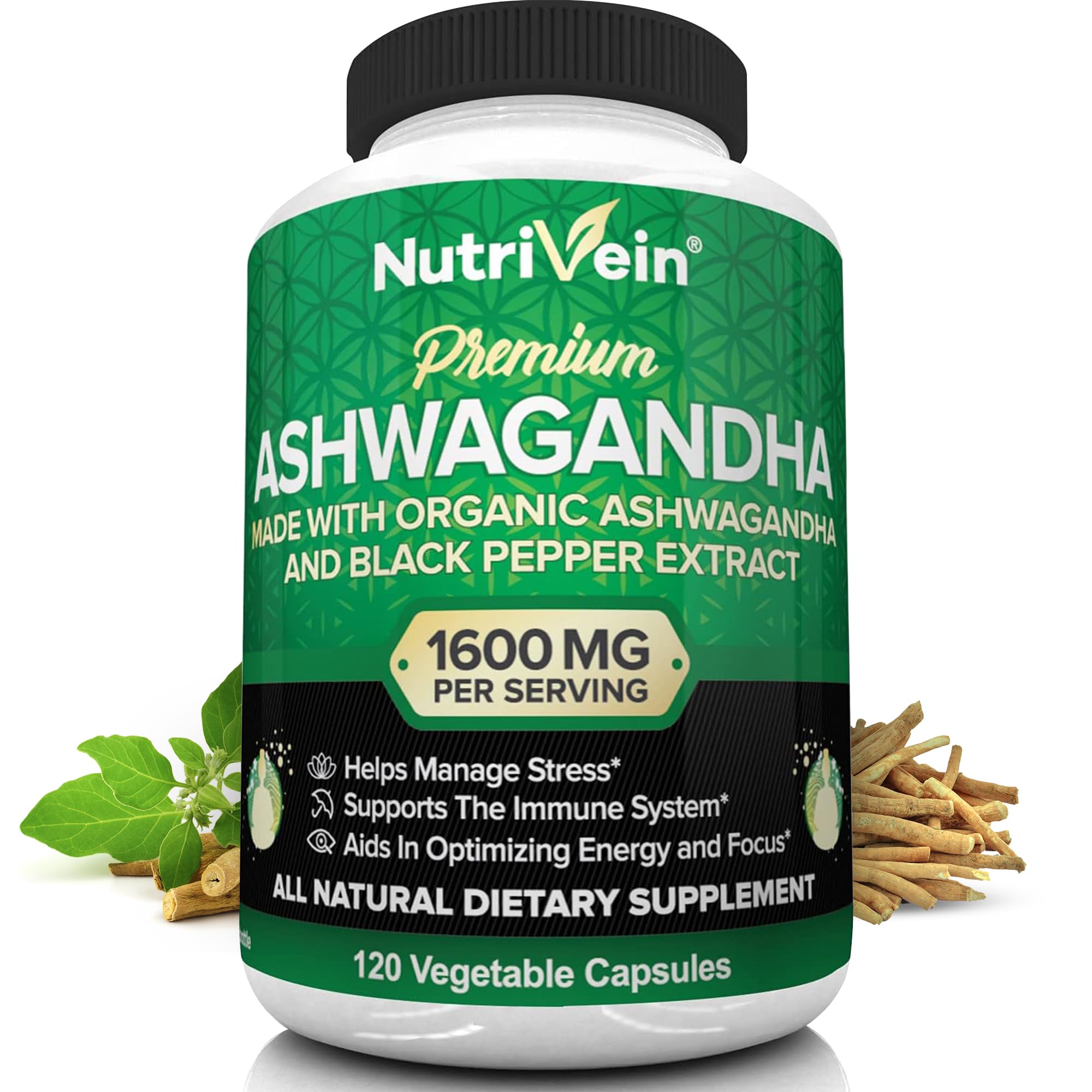 Foto 2 pulgar | Suplemento Nutrivein Organic Ashwagandha 1600 Mg 120 Cápsulas - Venta Internacional.