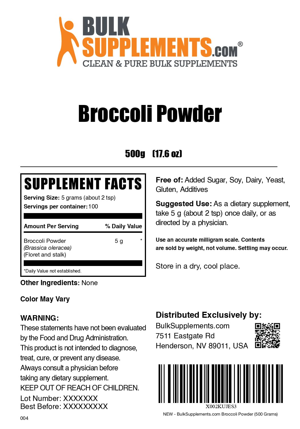 Foto 7 pulgar | Supplement Bulksupplements.com Brócoli En Polvo 500 G - Venta Internacional.