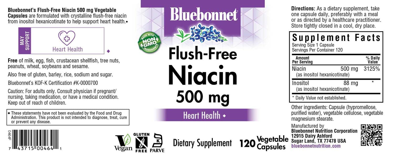 Foto 3 pulgar | Suplemento De Niacina Bluebonnet Flush-free 500 Mg 120 Cápsulas - Venta Internacional.