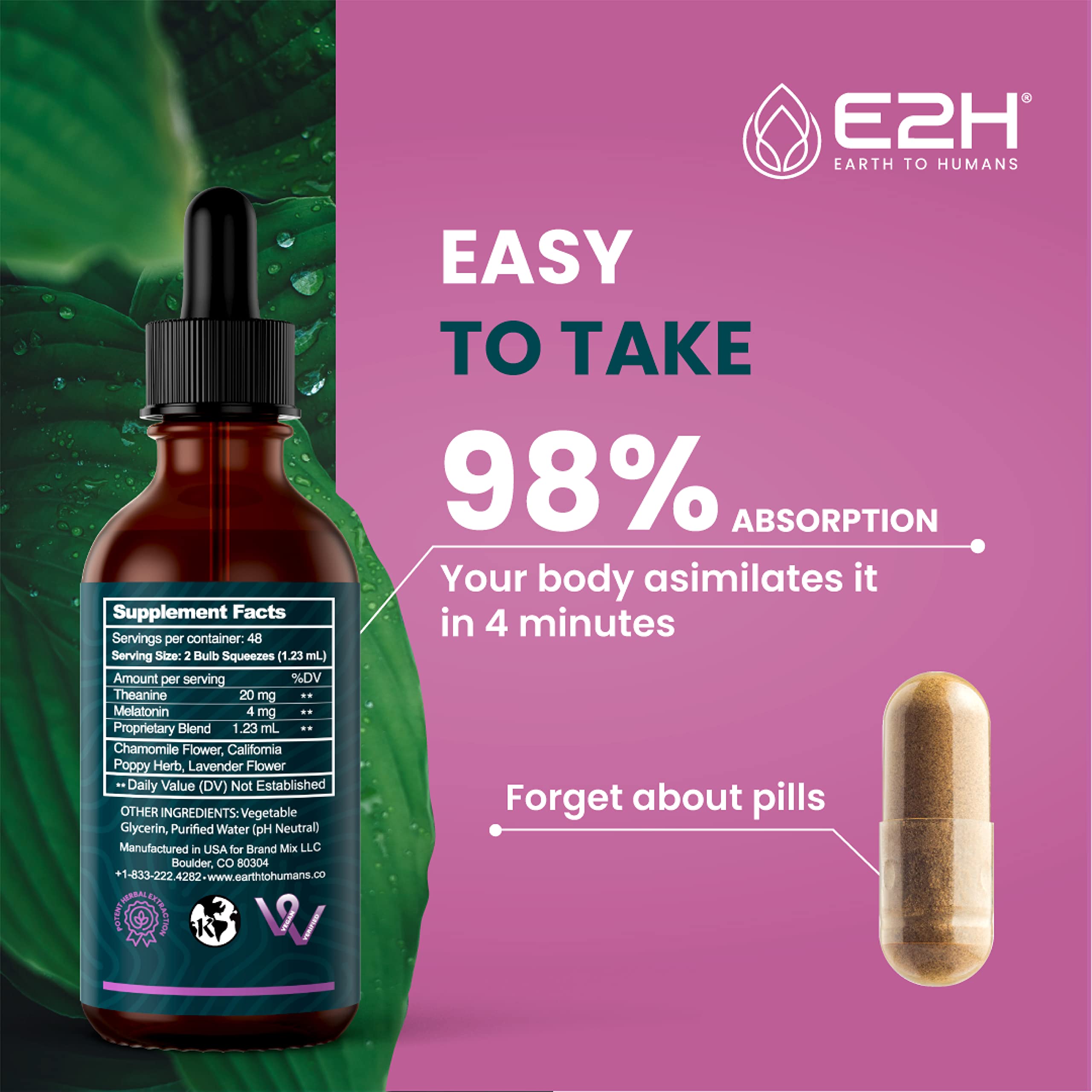 Foto 5 pulgar | Melatonina E2h Líquida Natural Para El Sueño, 60 Ml, Vegano - Venta Internacional.