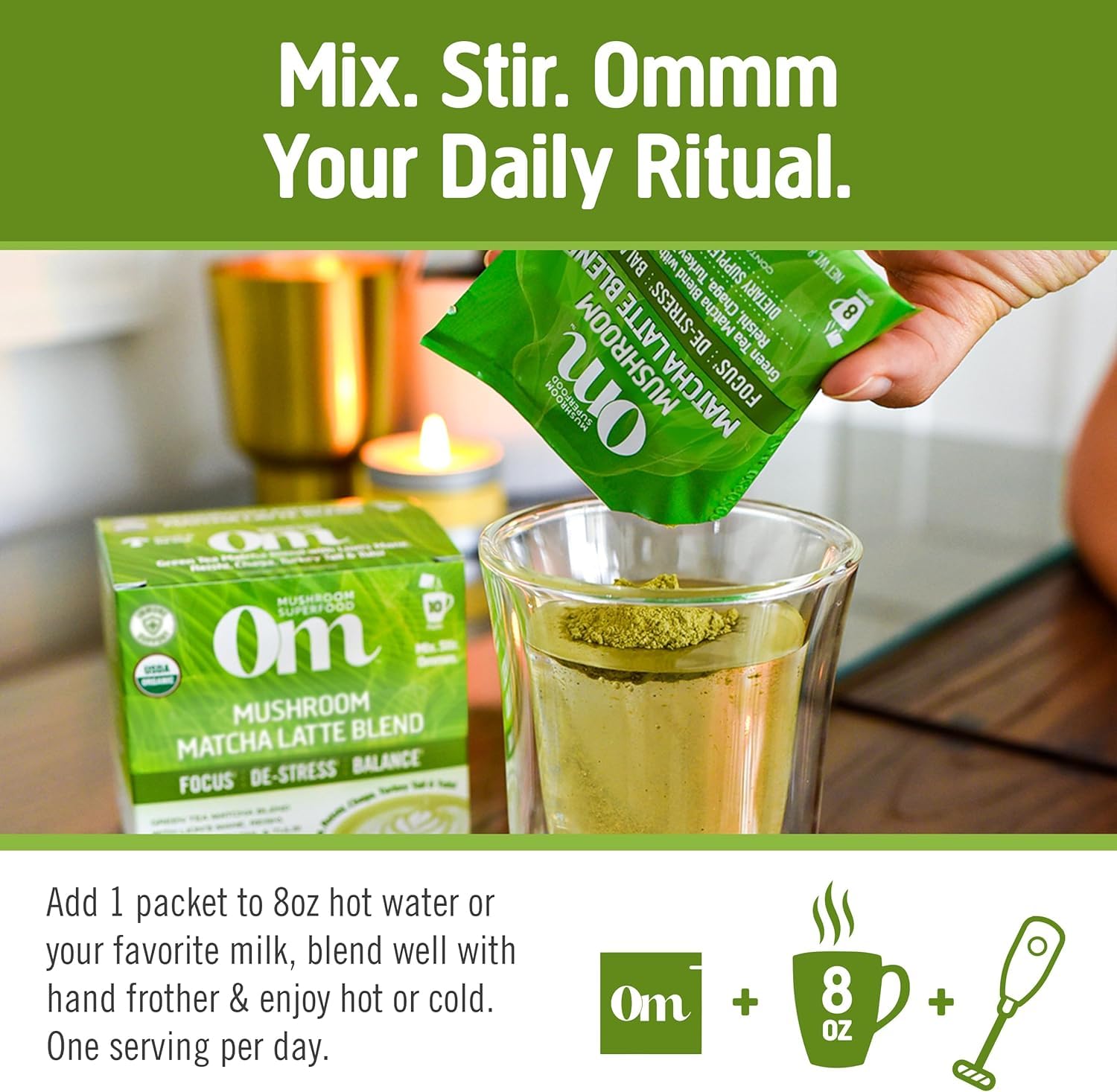 Foto 5 pulgar | Suplemento Om, Superalimento, Mezcla De Matcha Y Café Con Leche, 10 X 10 G - Venta Internacional.