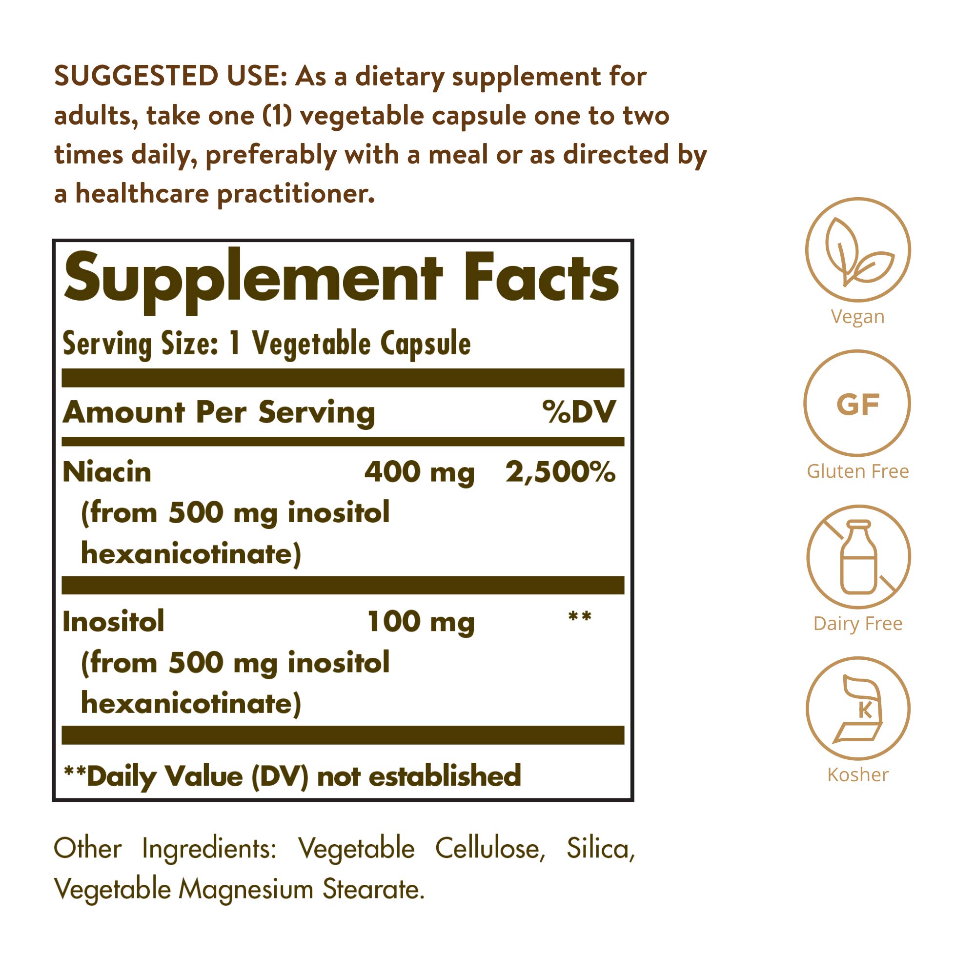 Foto 3 pulgar | Suplemento De Niacina Solgar No-flush 500 Mg 250 Cápsulas - Venta Internacional.
