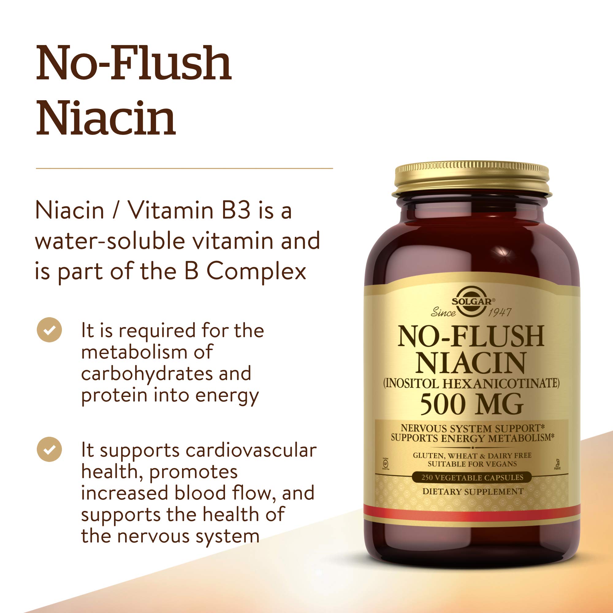 Foto 4 pulgar | Suplemento De Niacina Solgar No-flush 500 Mg 250 Cápsulas - Venta Internacional.