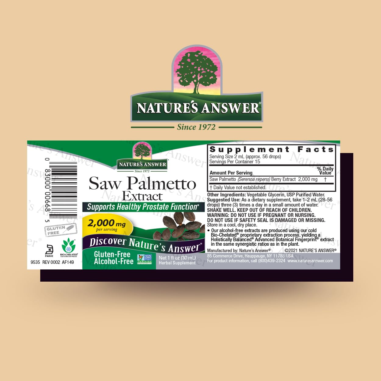 Foto 2 | Suplemento Nature's Answer Con Bayas De Palma Enana Americana, 30 Ml - Venta Internacional.