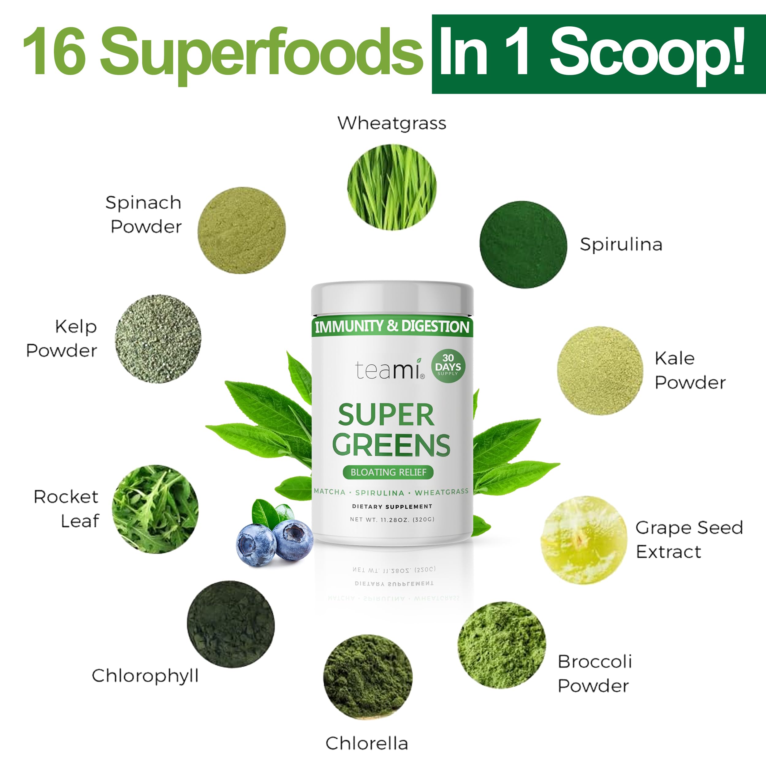Foto 5 pulgar | Supergreens Powder Teami Organic Super Greens 32 Porciones - Venta Internacional.