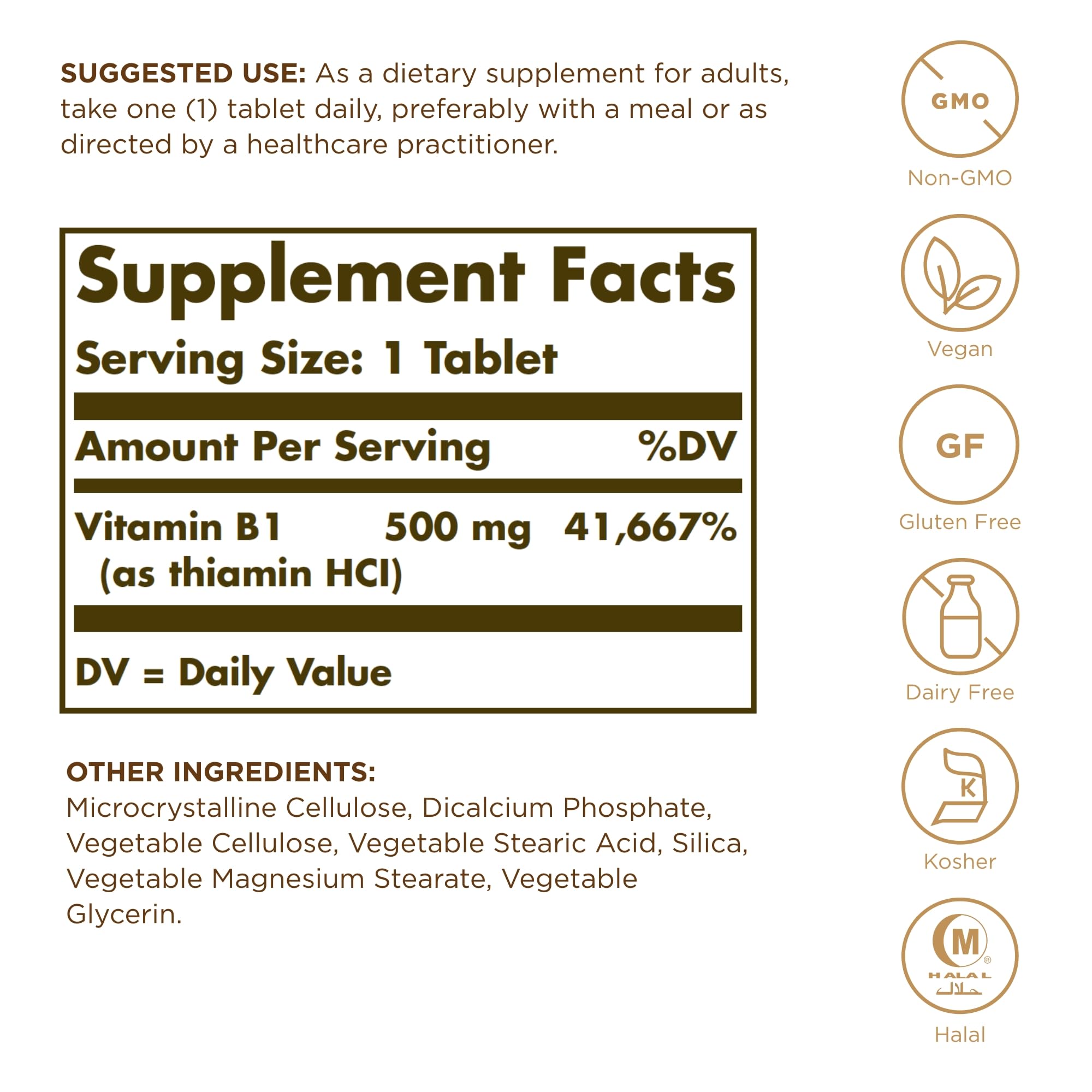 Foto 3 pulgar | Suplemento Solgar De Vitamina B1 (tiamina) 500 Mg 100 Comprimidos - Venta Internacional.