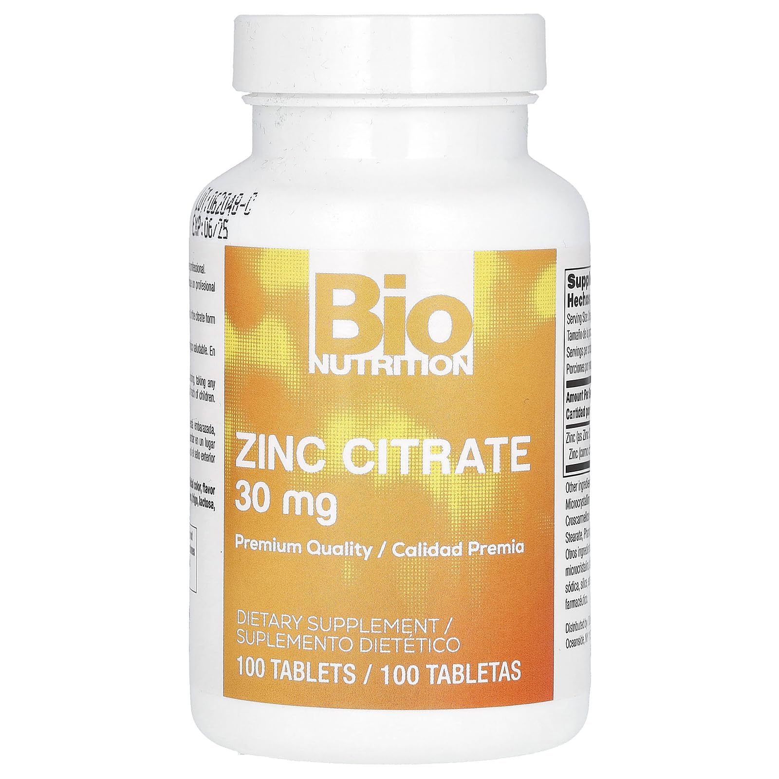 Foto 4 pulgar | Suplemento Bio Nutrition Citrato De Zinc 30 Mg 100 Comprimidos - Venta Internacional.