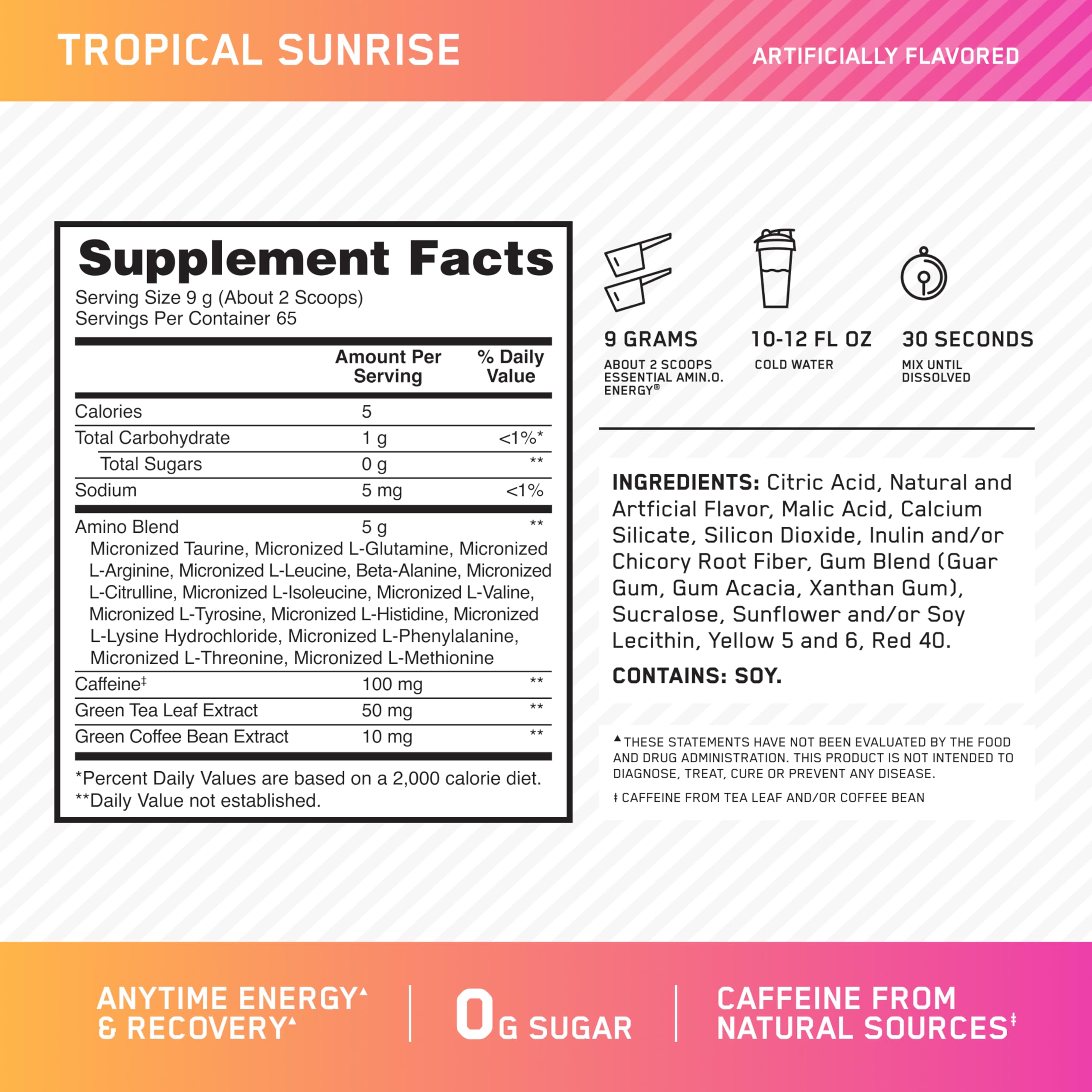 Foto 3 pulgar | Suplemento Optimum Nutrition Amino Energy Tropical 65 Serv - Venta Internacional.