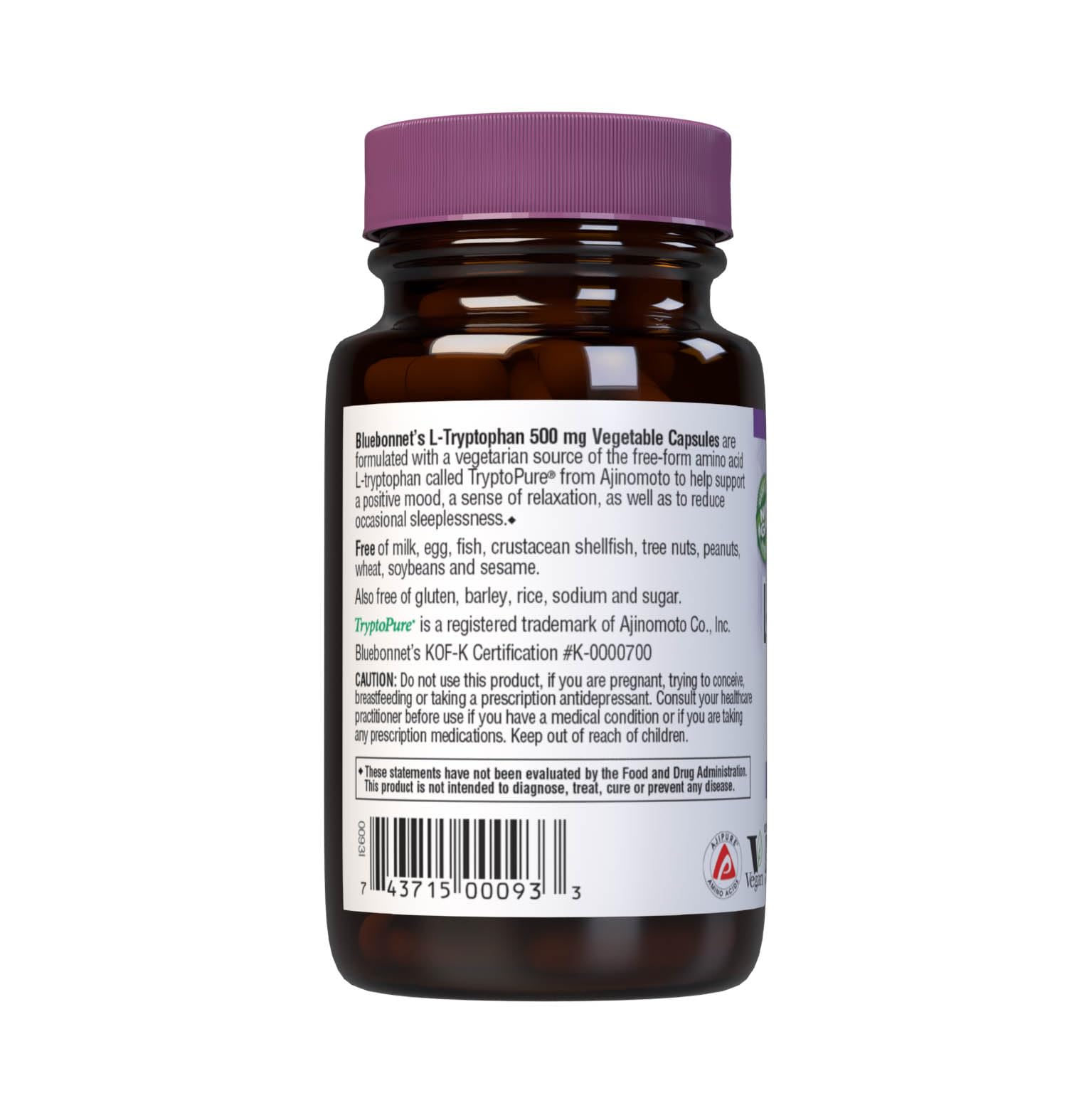 Foto 2 | Suplemento Bluebonnet L-triptófano 500 Mg De Vitamina 30 Cápsulas - Venta Internacional.
