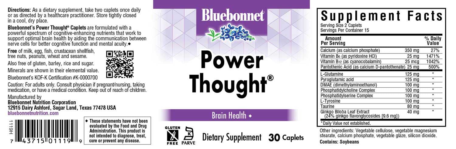 Foto 3 pulgar | Suplemento Bluebonnet Power Thought 30 Comprimidos Brain Health - Venta Internacional.